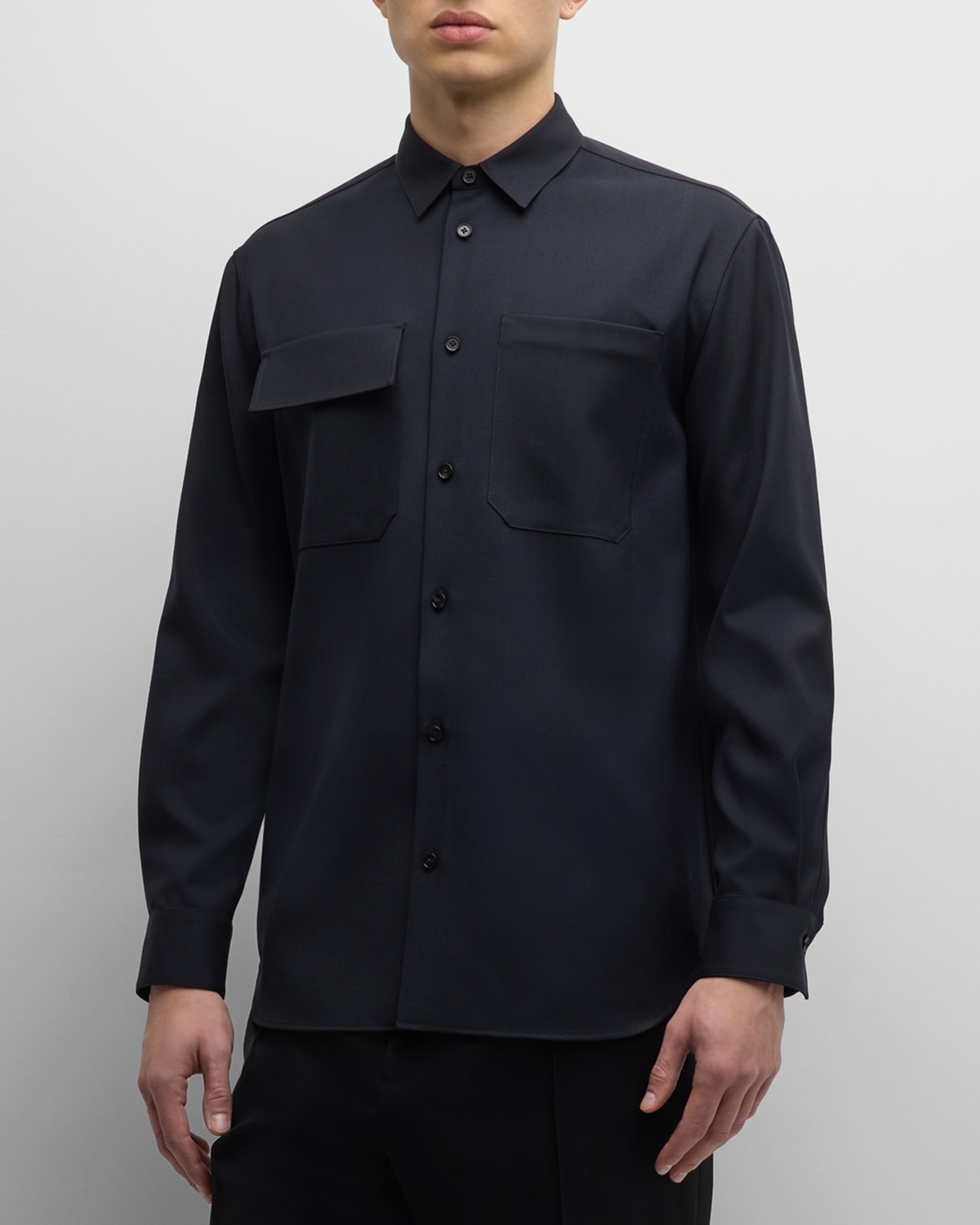 Jil Sander Men's Wool Gabardine Sport Shirt In Navy