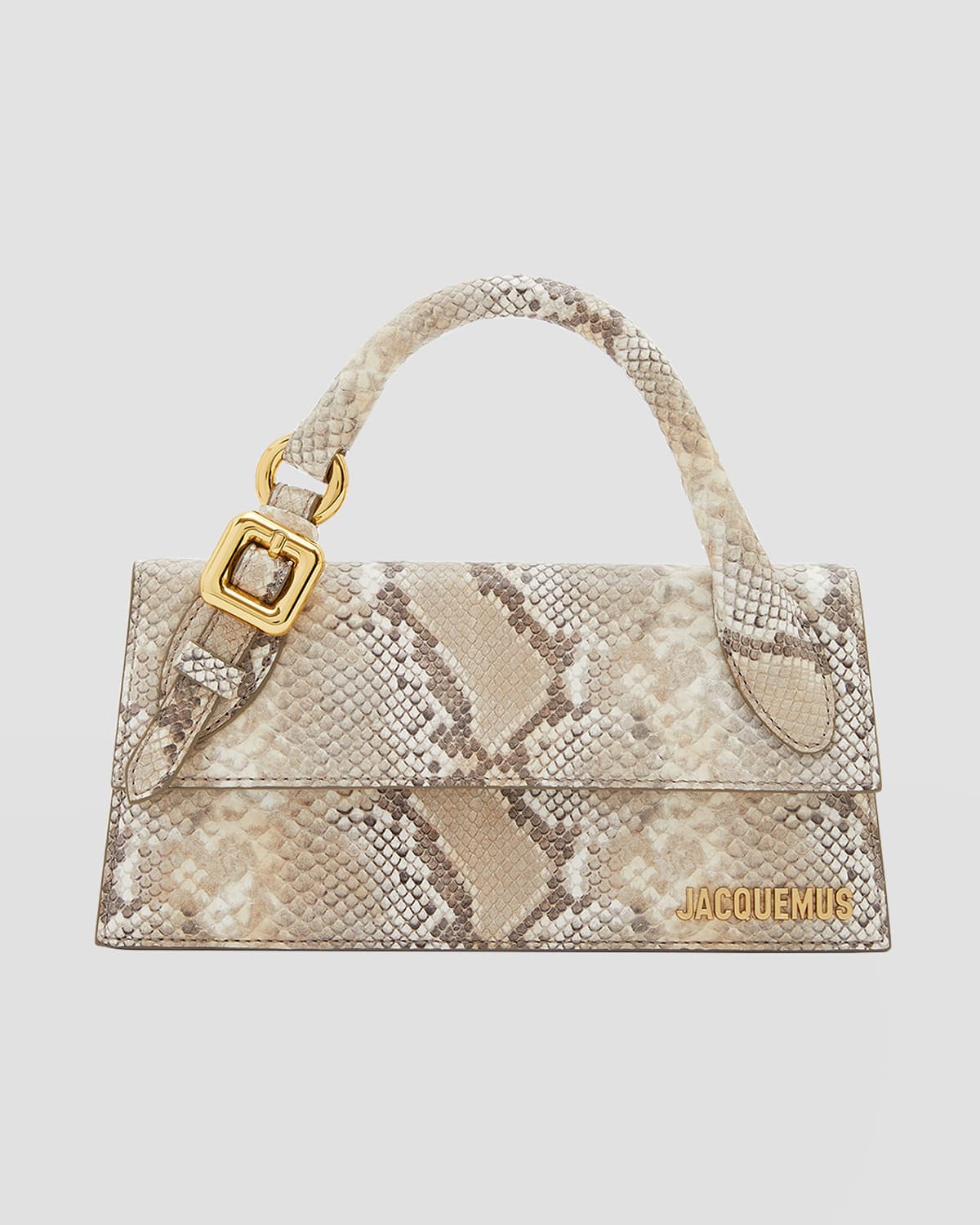 JACQUEMUS LE CHIQUITO LONG SNAKE-EMBOSSED TOP-HANDLE BAG