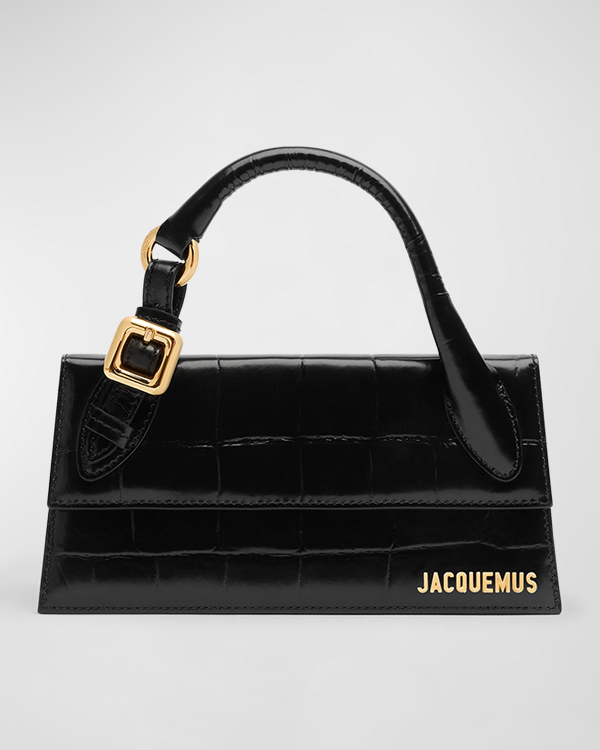 Jacquemus Le Chiquito Long Croc-embossed Top-handle Bag In Black