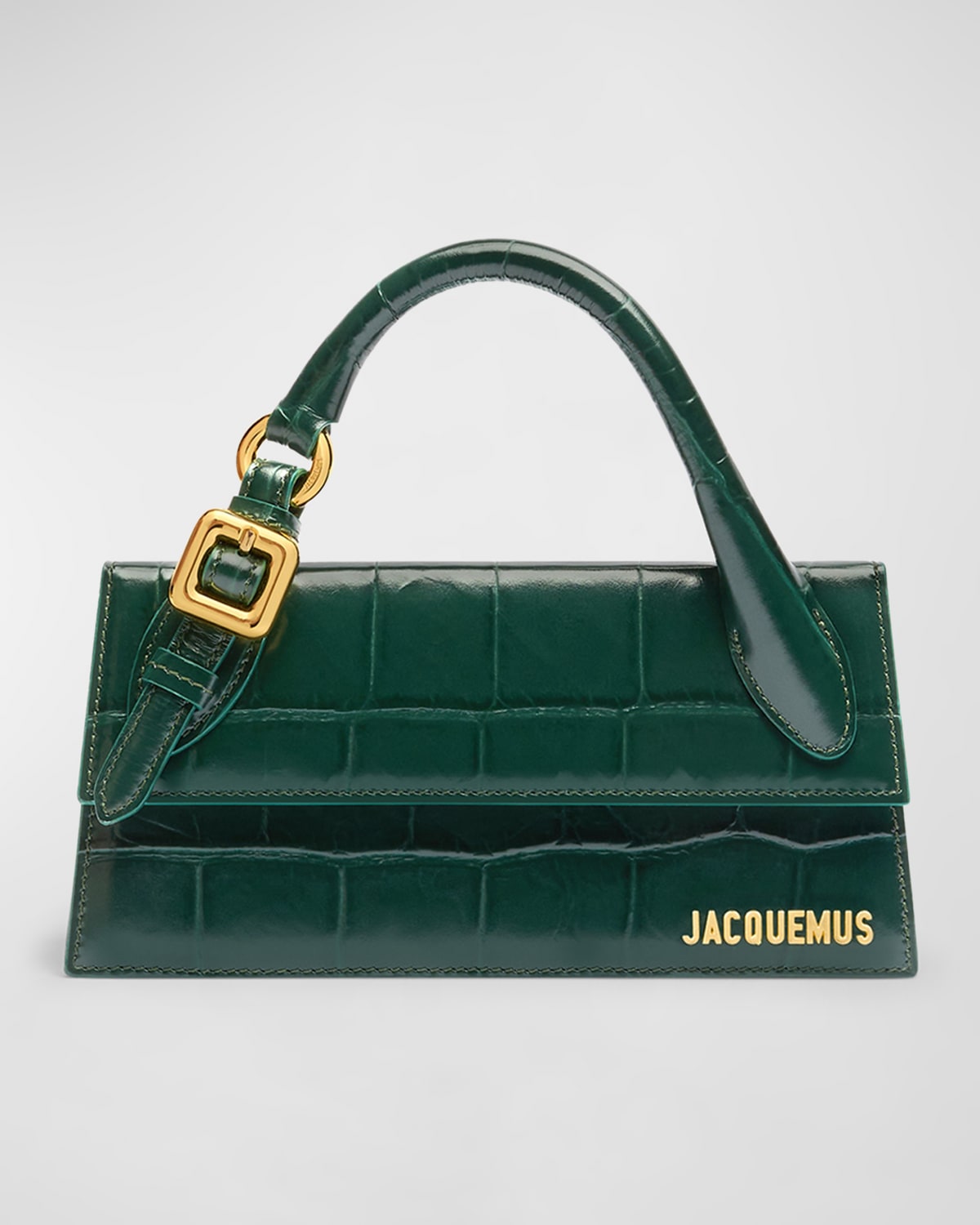 Jacquemus Le Chiquito Long Croc-embossed Top-handle Bag In Dark Green