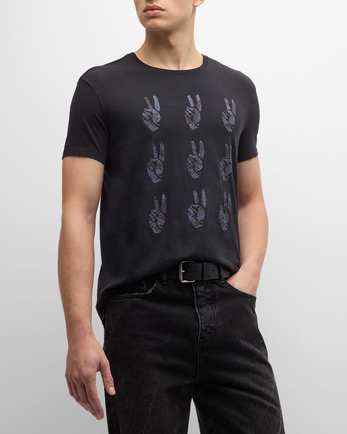 John Varvatos Cotton Multi Peace Hand Graphic Tee In Black