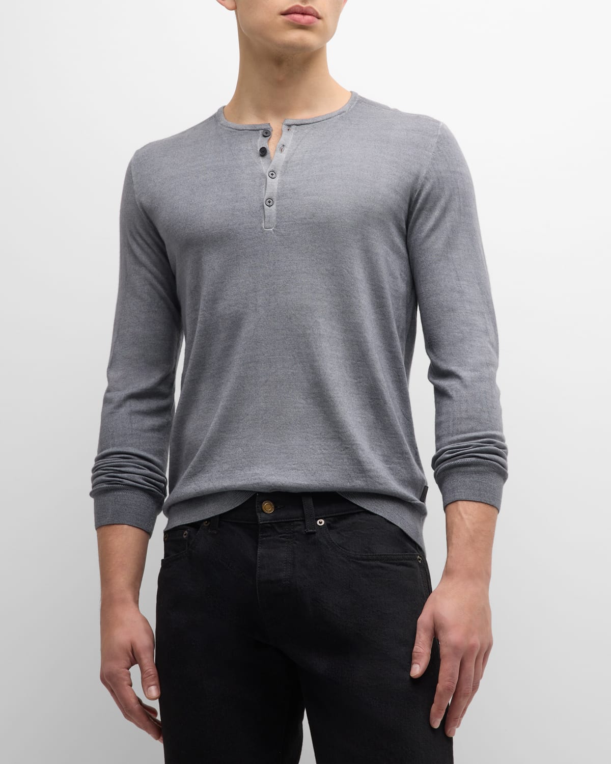 Shop John Varvatos Men's Eren Merino Wool-blend Henley Shirt In Griffin Grey