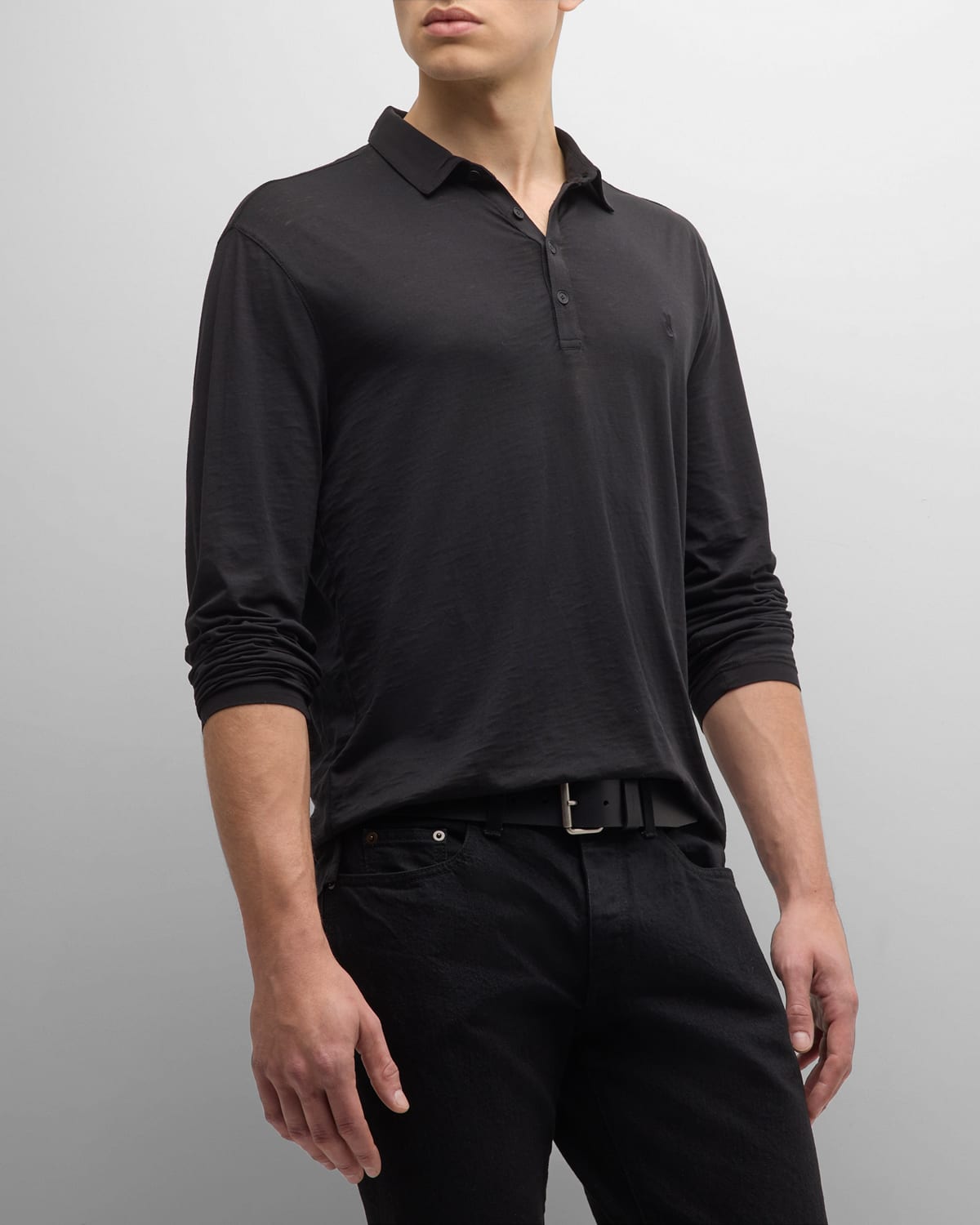 John Varvatos Men's Marty Long-sleeve Polo Shirt In Black