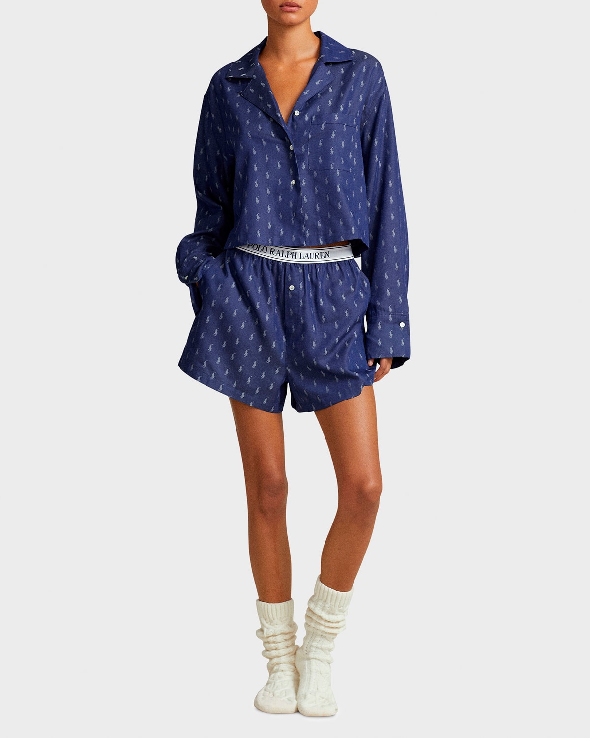 Polo Ralph Lauren Logo-print Shortie Pajama Set In Navy