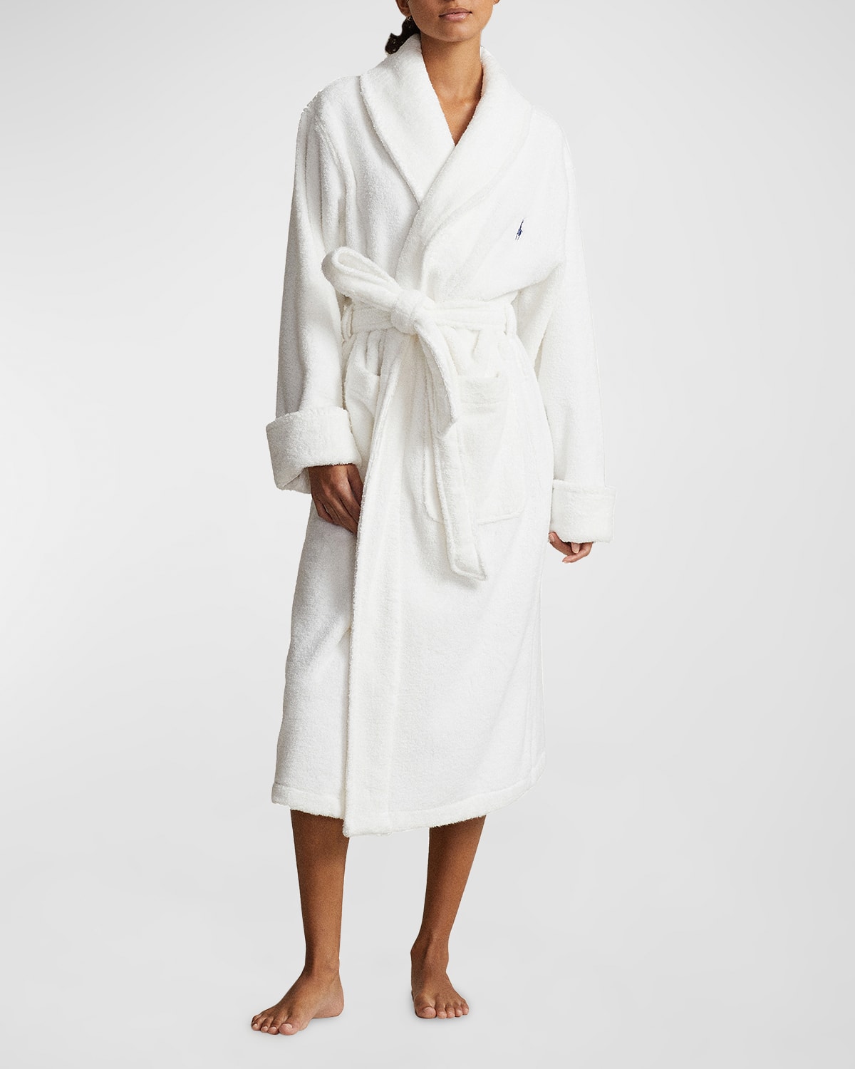 Polo Ralph Lauren Shawl-collar Printed-back Robe In White