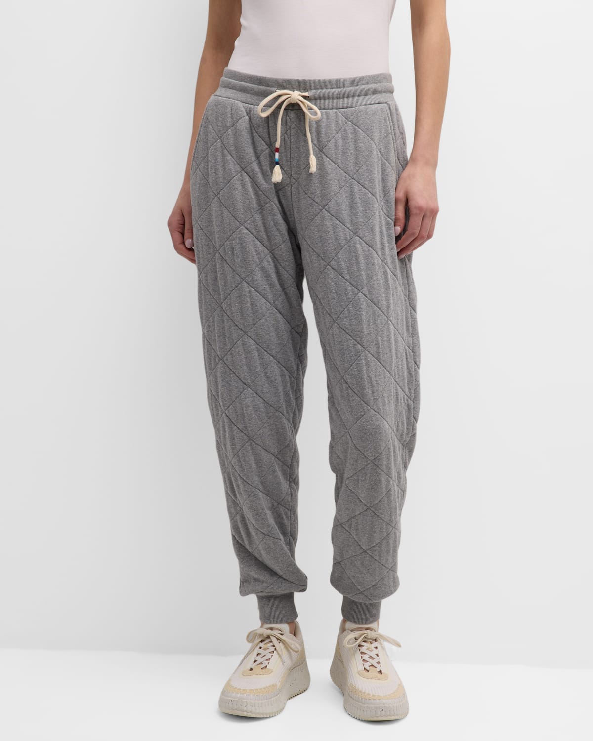 Sol Angeles Quilted Drawstring Joggers In Heather Gr
