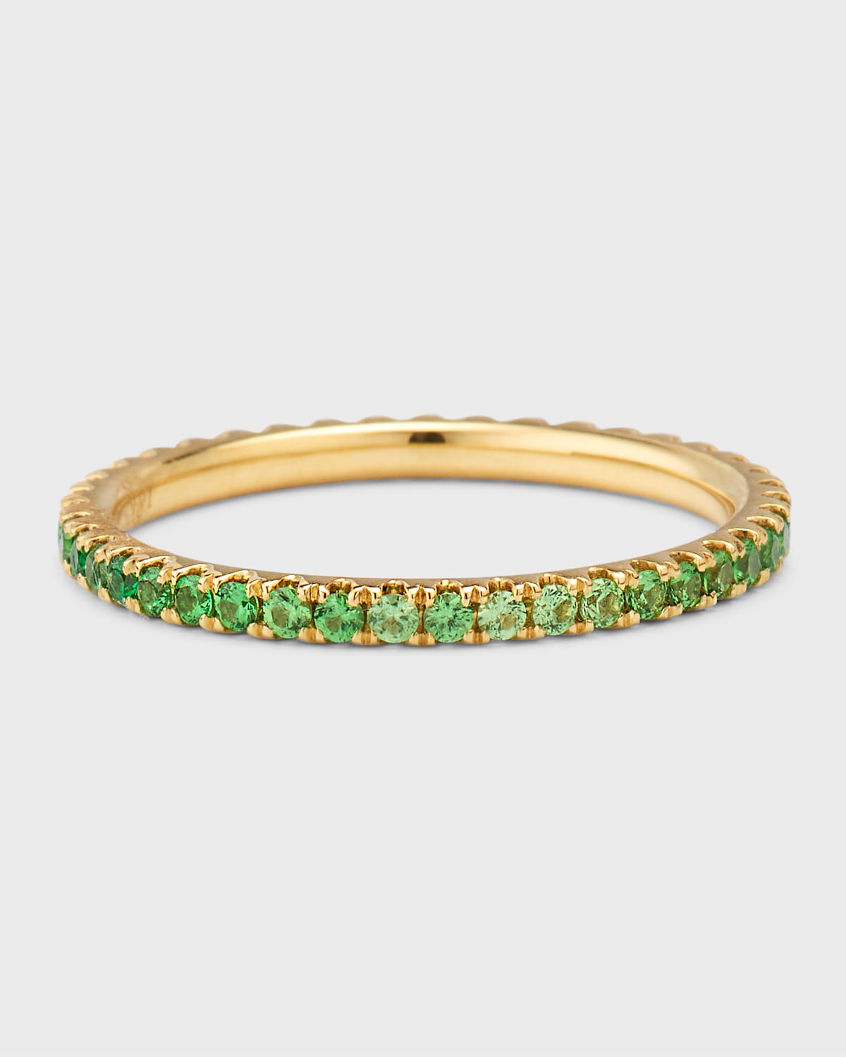 Rainbow 18K Yellow Gold Ombre Tsavorite (Green Garnet) Eternity Band Ring, Size 6