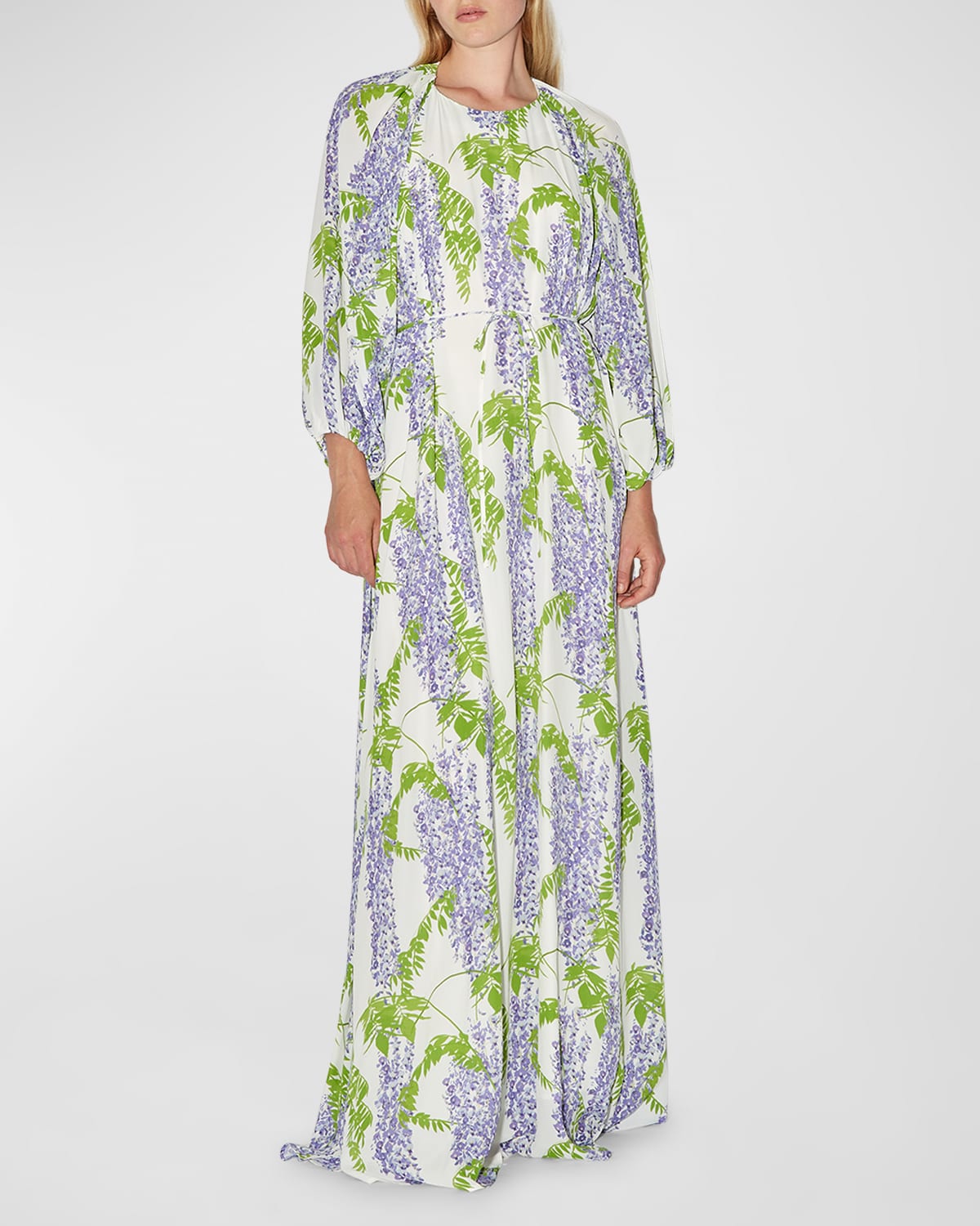Shop Bernadette Fran Crepe De Chine Floral Print Maxi Dress In Wisteria Small Purple On Ivory