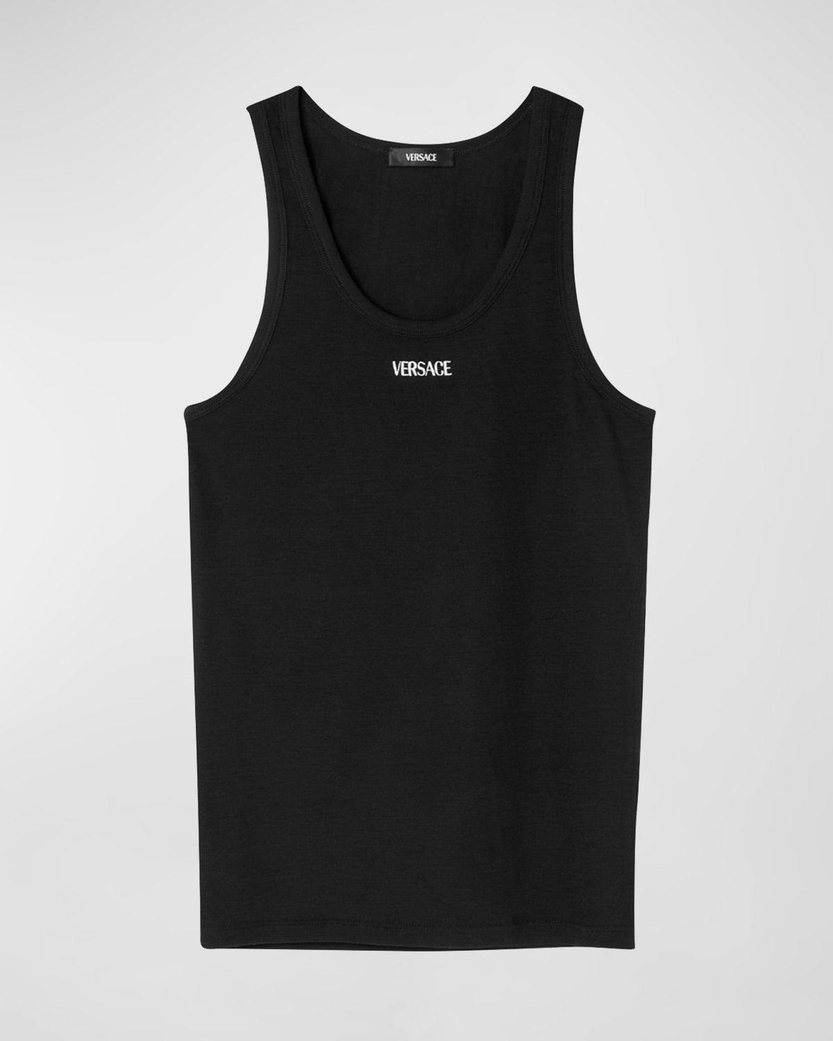 Shop Versace Men's Embroidered Logo Tank Top In Black