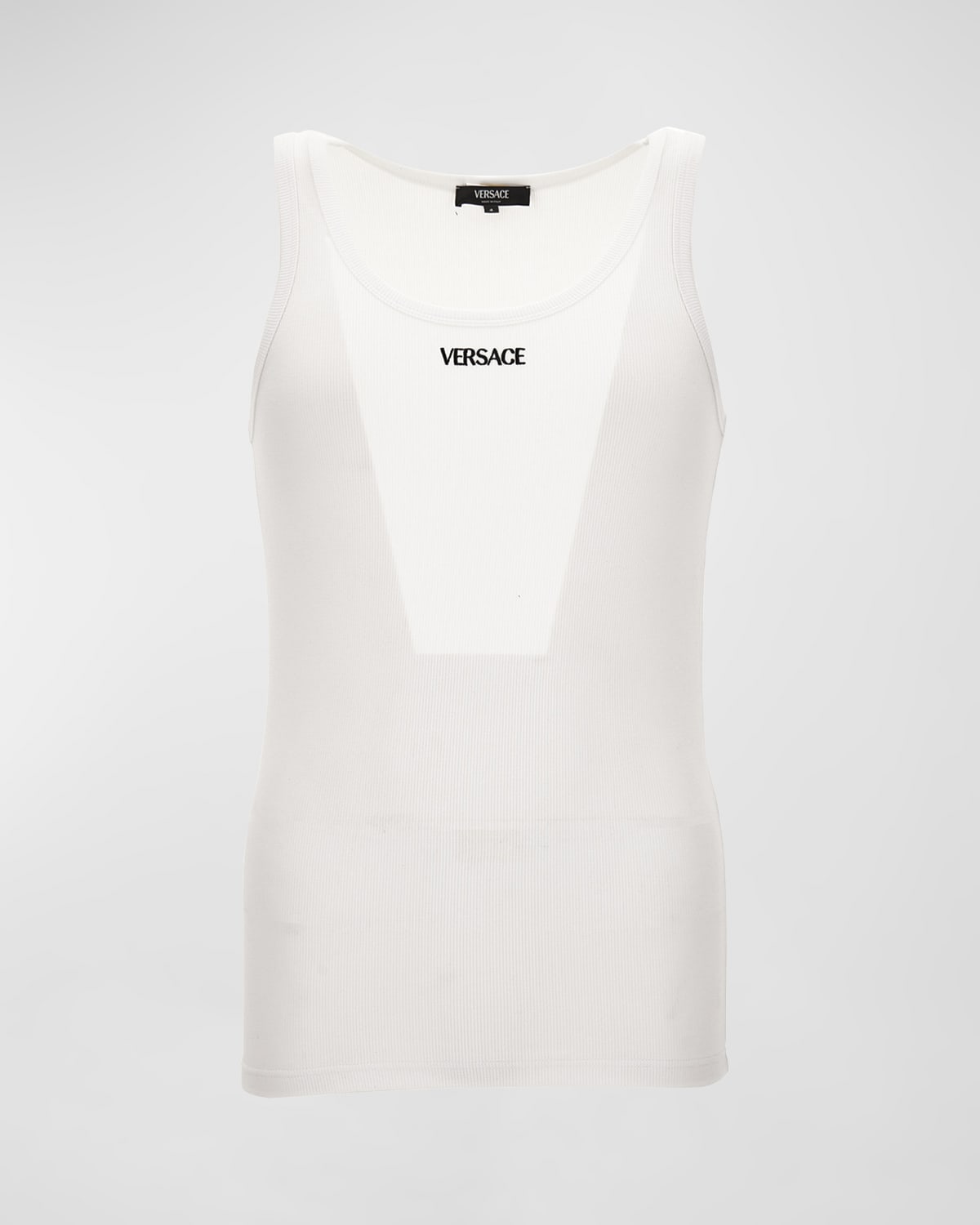 Shop Versace Men's Embroidered Logo Tank Top In White