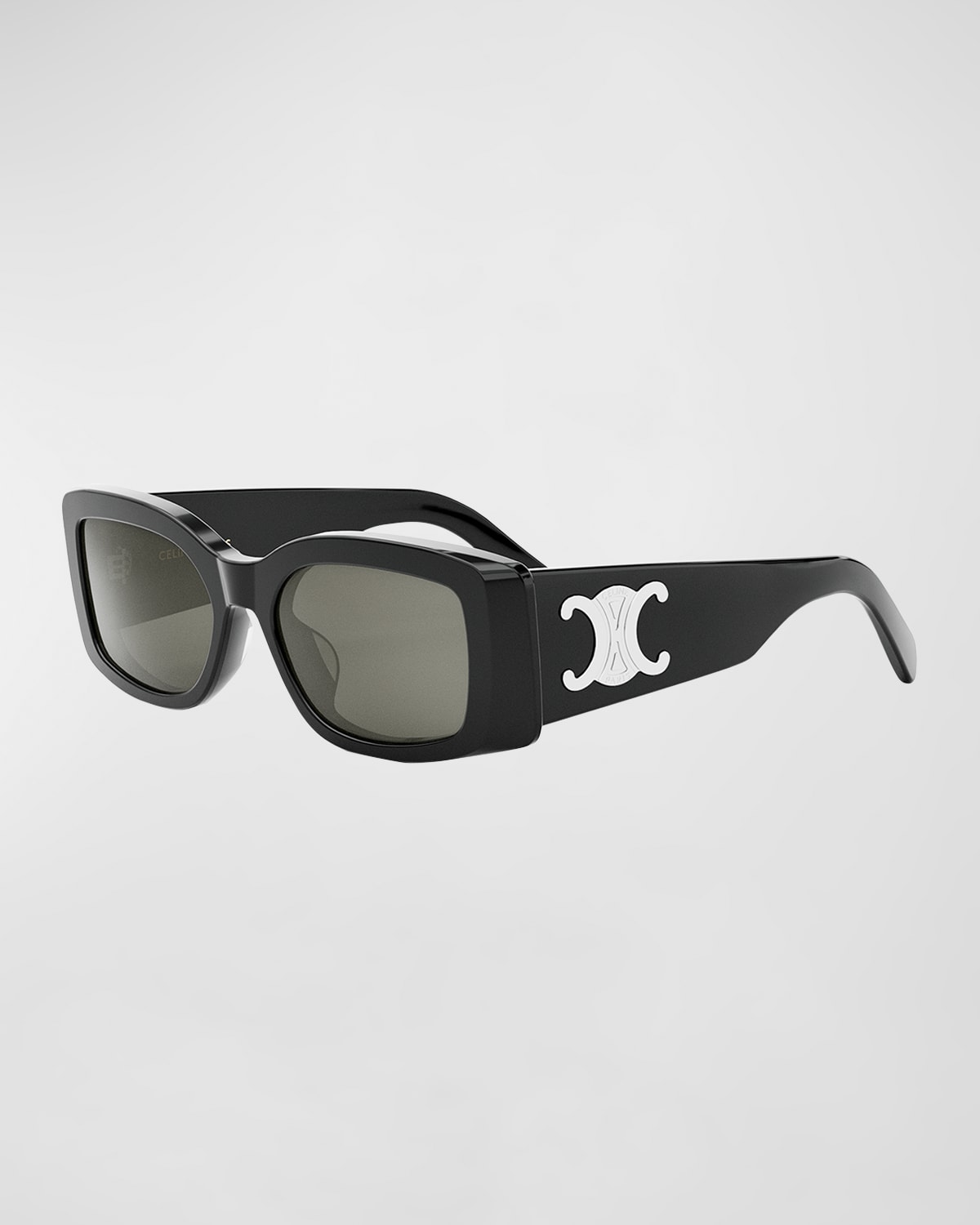 Celine Triomphe Acetate Rectangle Sunglasses In Shiny Black Smo