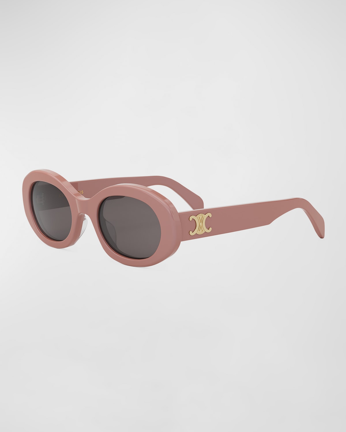 Shop Celine Triomphe Acetate Oval Sunglasses In Shiny Pink Smoke