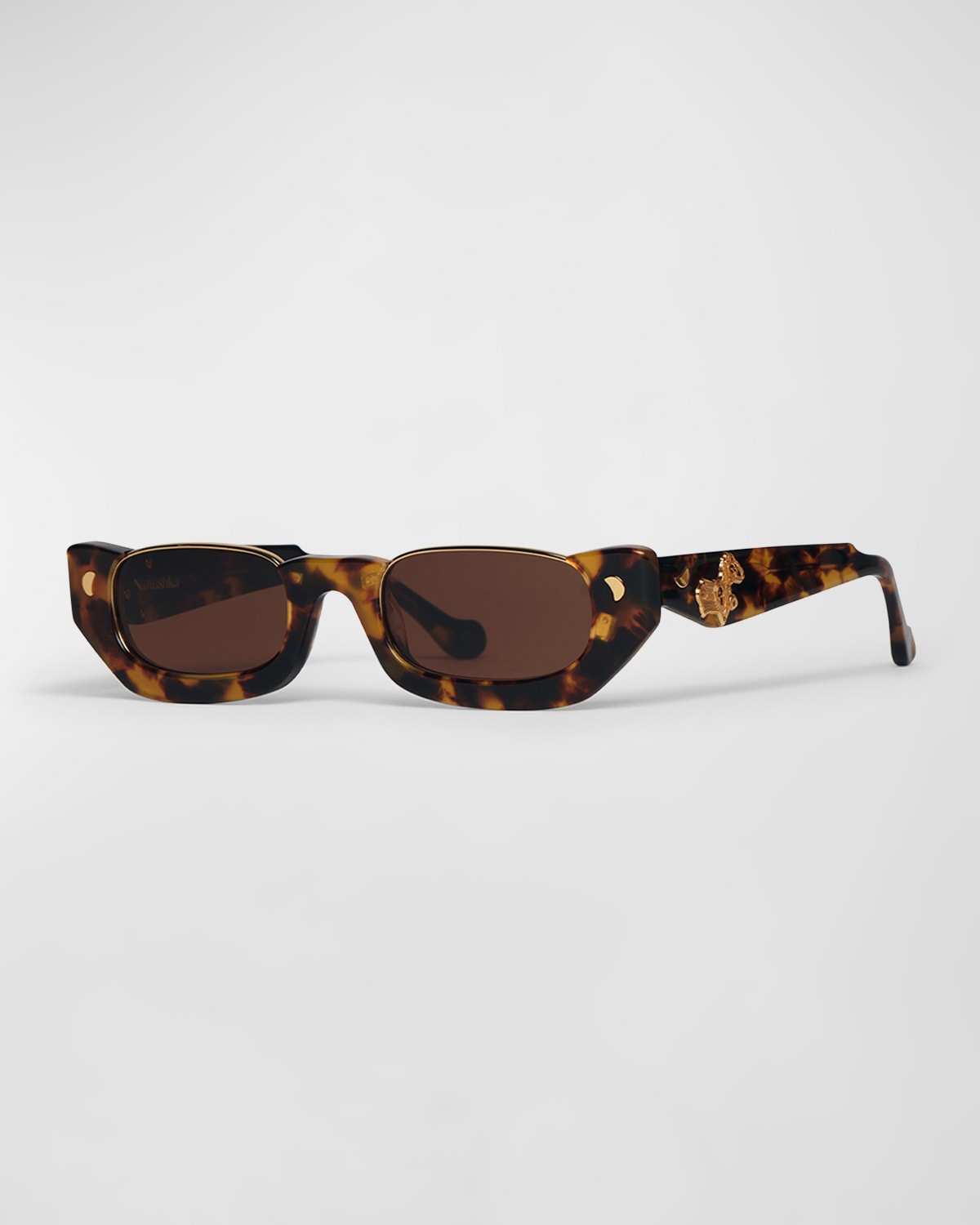 Zorea Half-Rimmed Acetate Rectangle Sunglasses