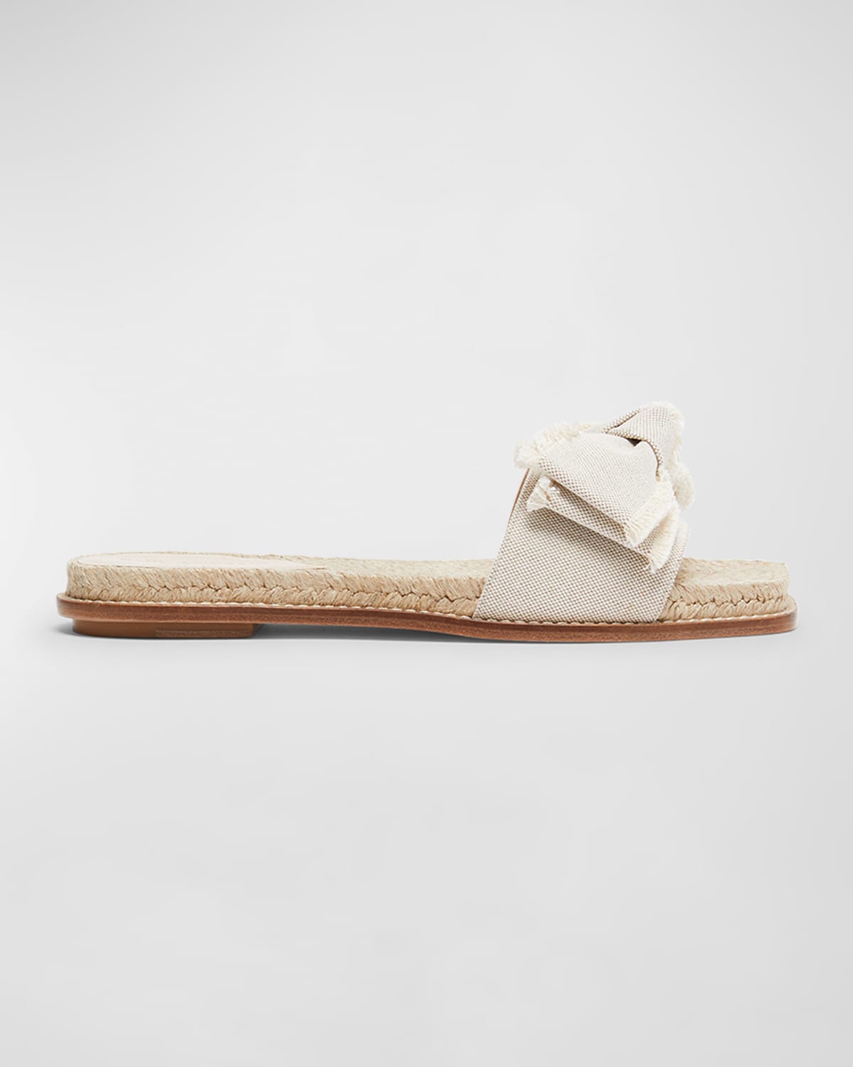 Shop Paul Andrew Frayed Bow Slide Espadrille Sandals In Panna Cotta