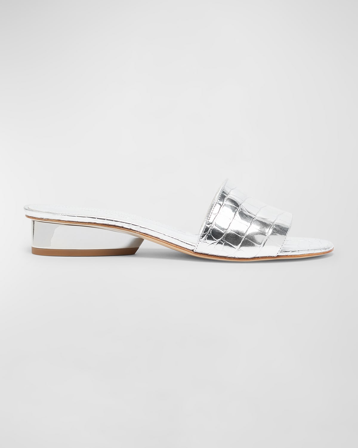 Shop Paul Andrew Arc Metallic Croco Slide Sandals In Silver