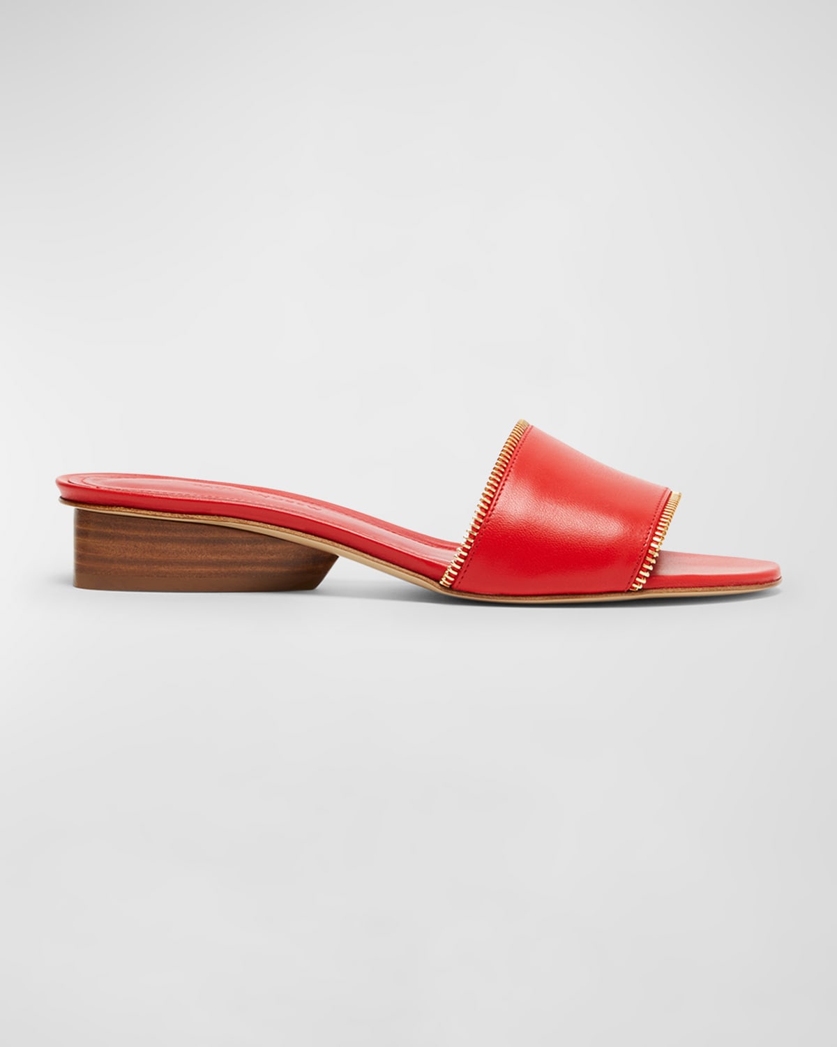 Shop Paul Andrew Arc Leather Zip Slide Sandals In Tomato