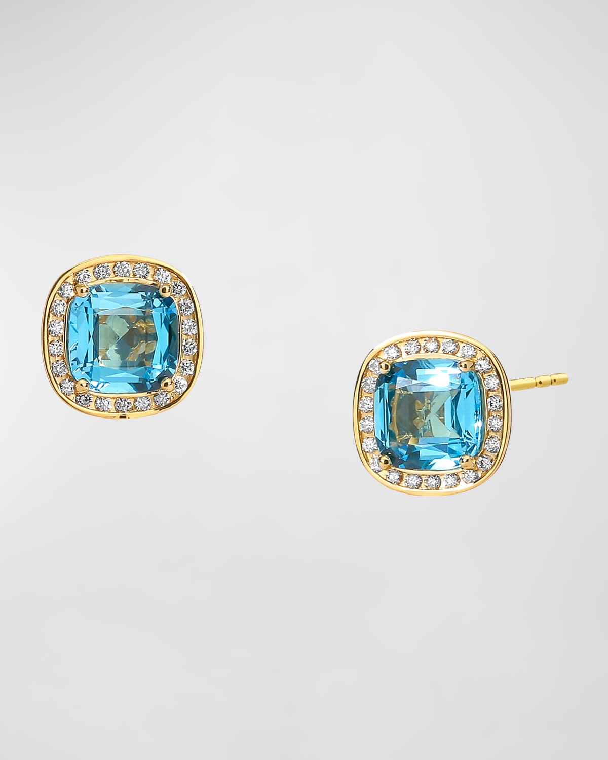 SYNA 18K YELLOW GOLD MOGUL BLUE TOPAZ CUSHION EARRINGS WITH DIAMONDS