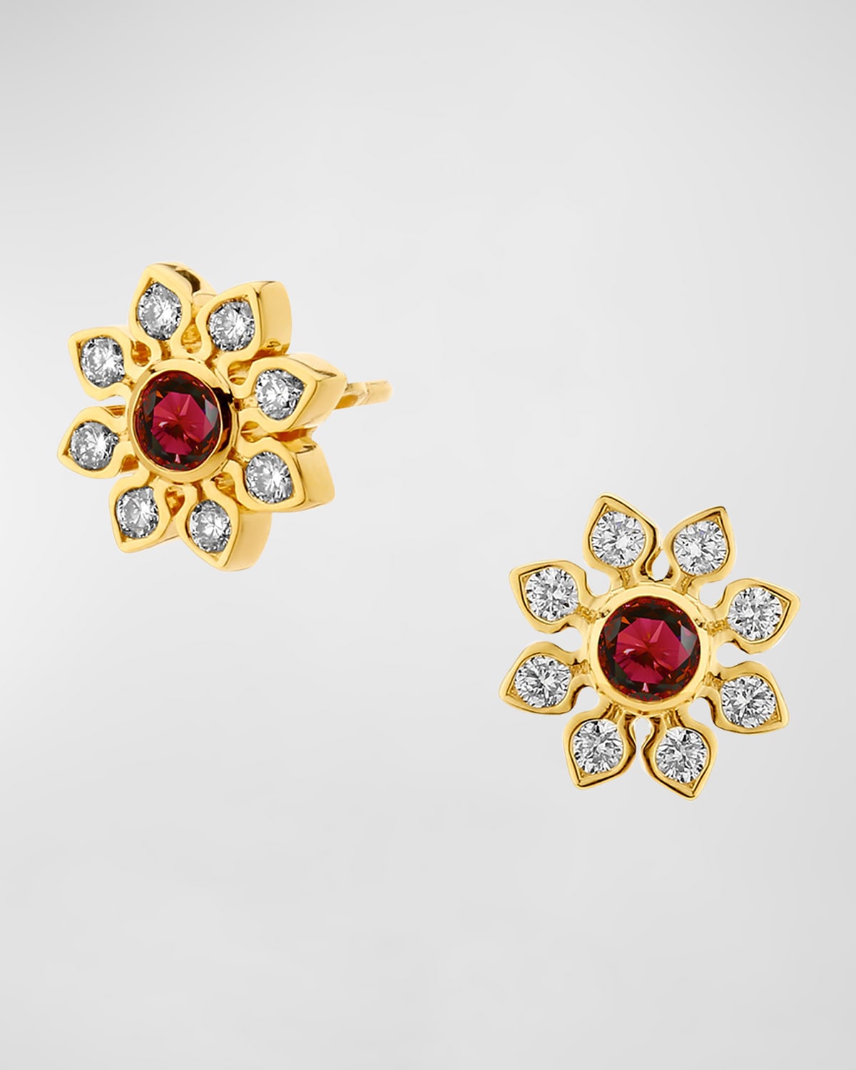Syna 18k Yellow Gold Mogul Flower Stud Earrings With Rubies And Diamonds
