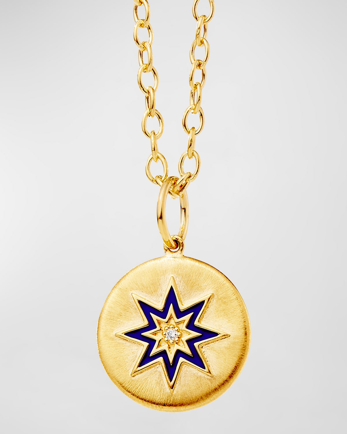 SYNA 18K YELLOW GOLD COSMIC NORTH STAR PENDANT NECKLACE WITH LAPIS ENAMEL AND DIAMOND