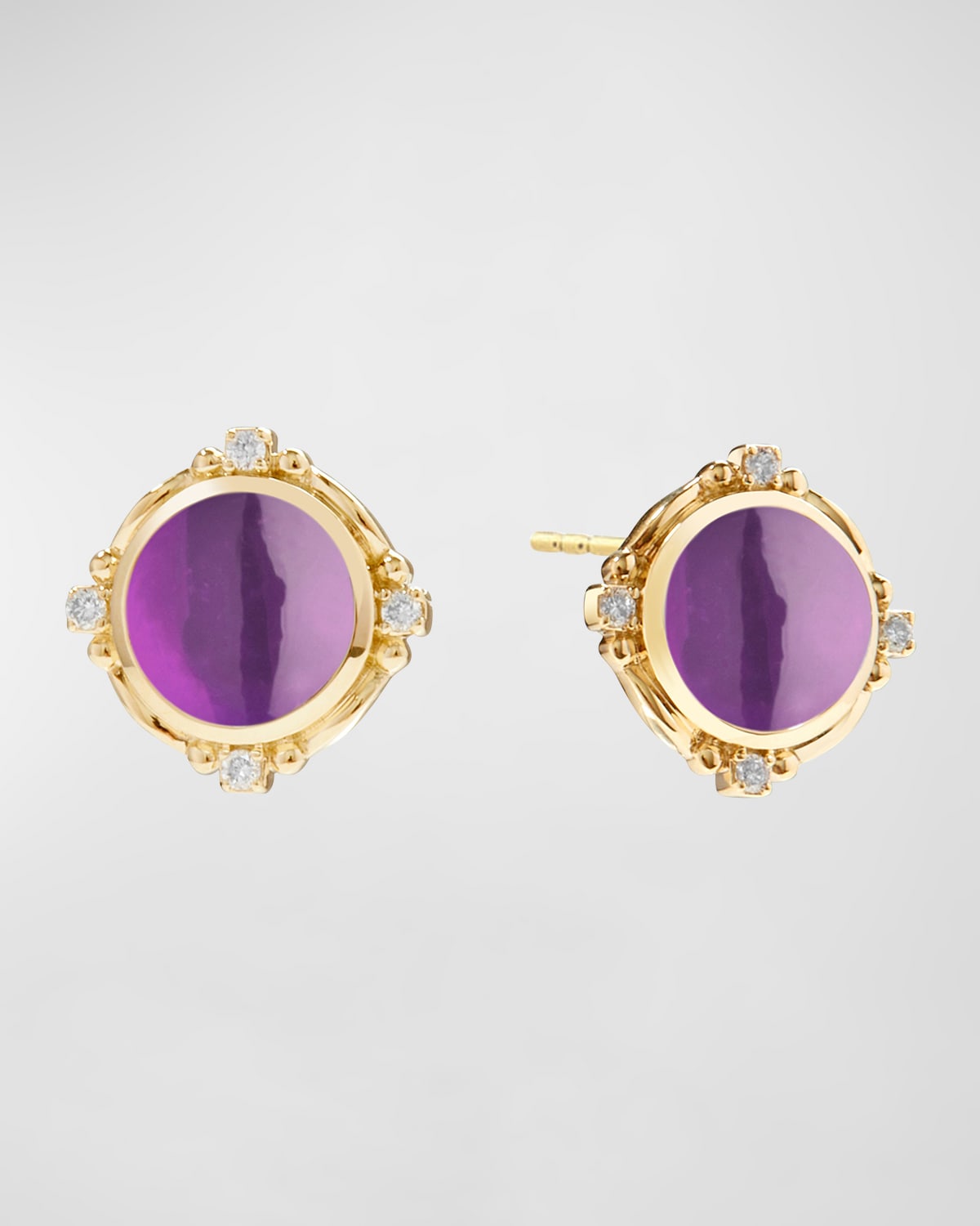 Syna 18k Yellow Gold Mogul Earrings With Gemstones And Diamonds In Amethyst