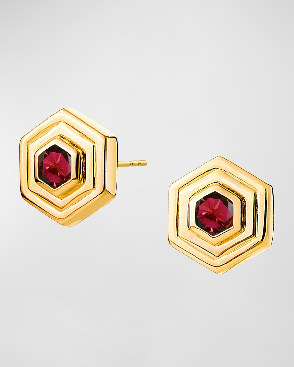 Syna 18k Yellow Gold Geometrix Double Bezel Hex Earrings In Ruby