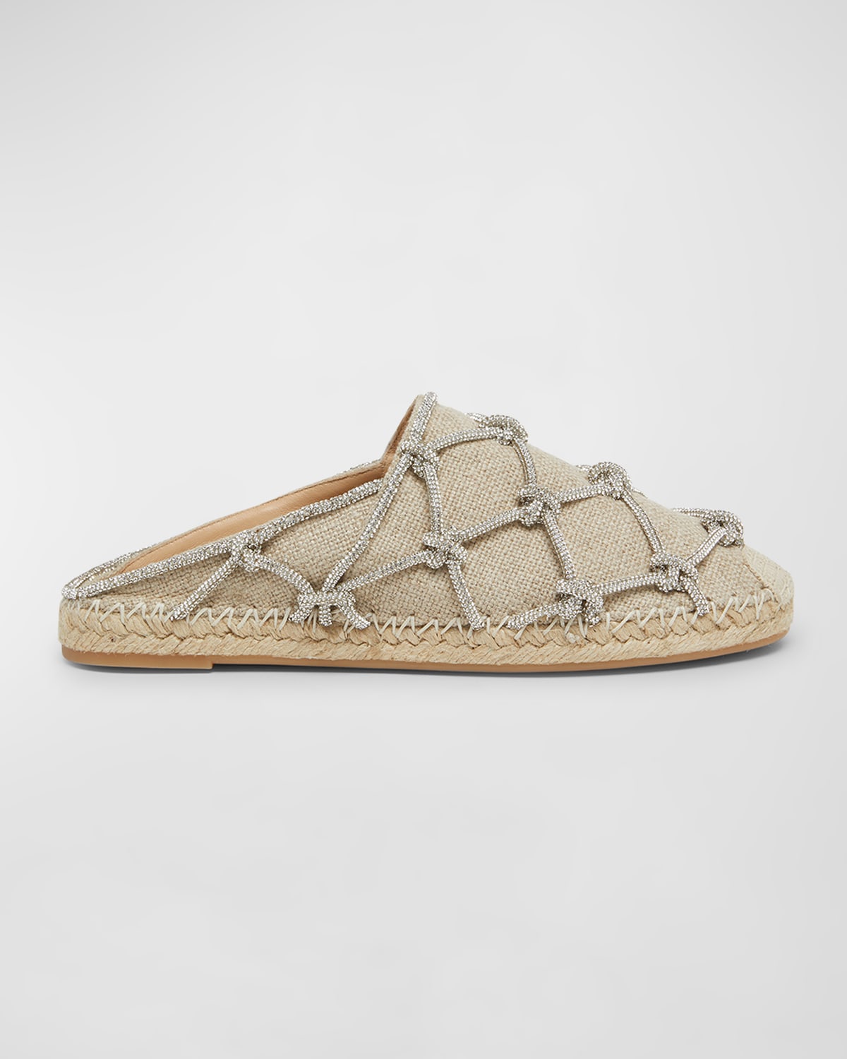Shop Valentino Knot Caged Jute Espadrille Mules In Crystal/naturale
