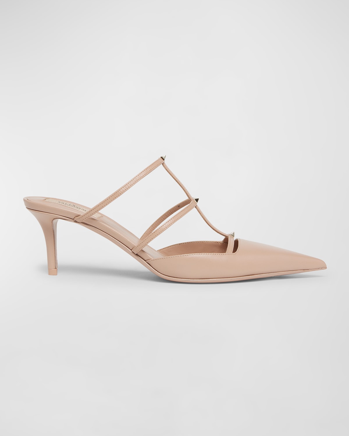 Shop Valentino Rockstud T-strap Leather Mule Pumps In Gf Rose Cannelle