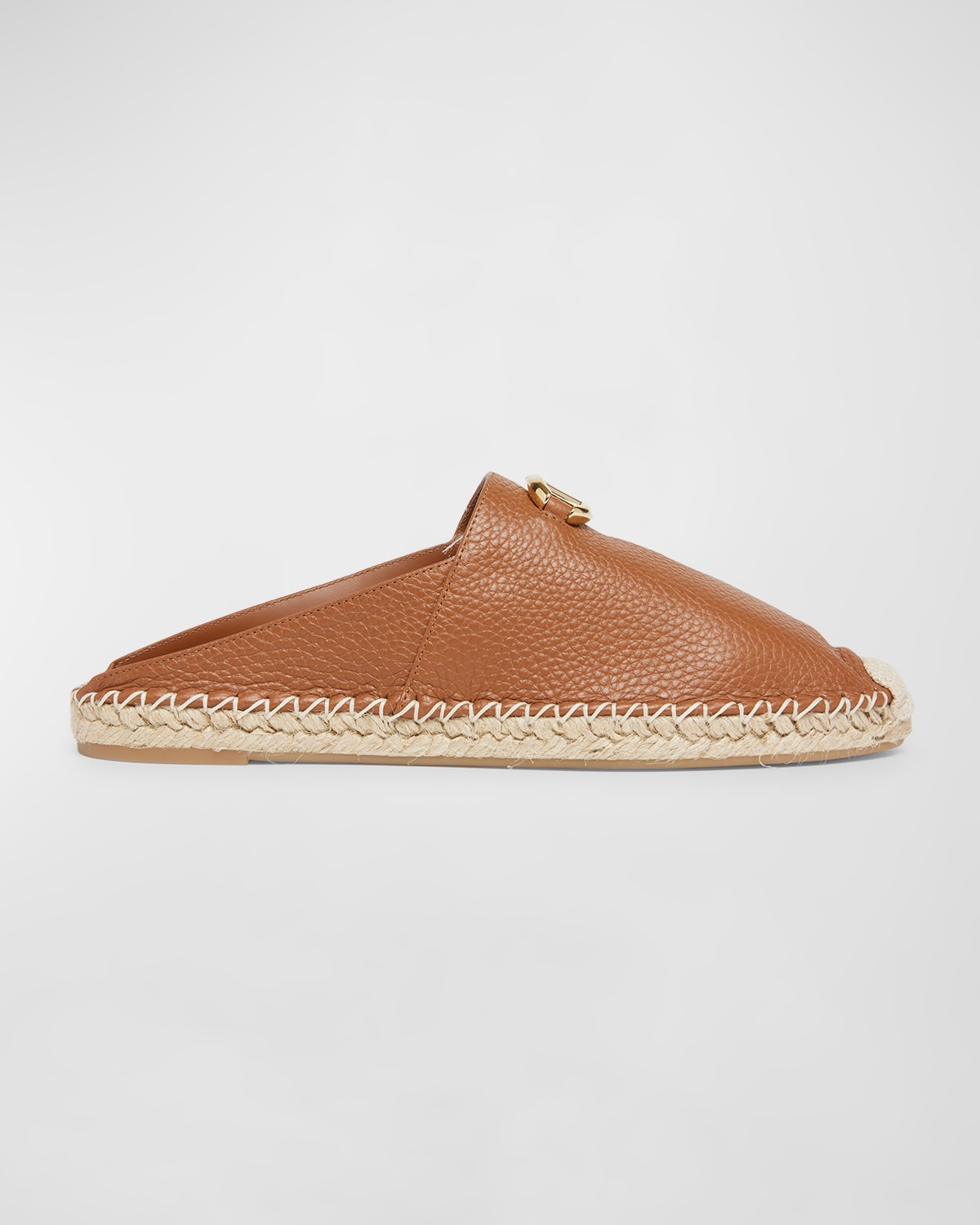 Valentino Leather Medallion Espadrille Mules In N Tobacco
