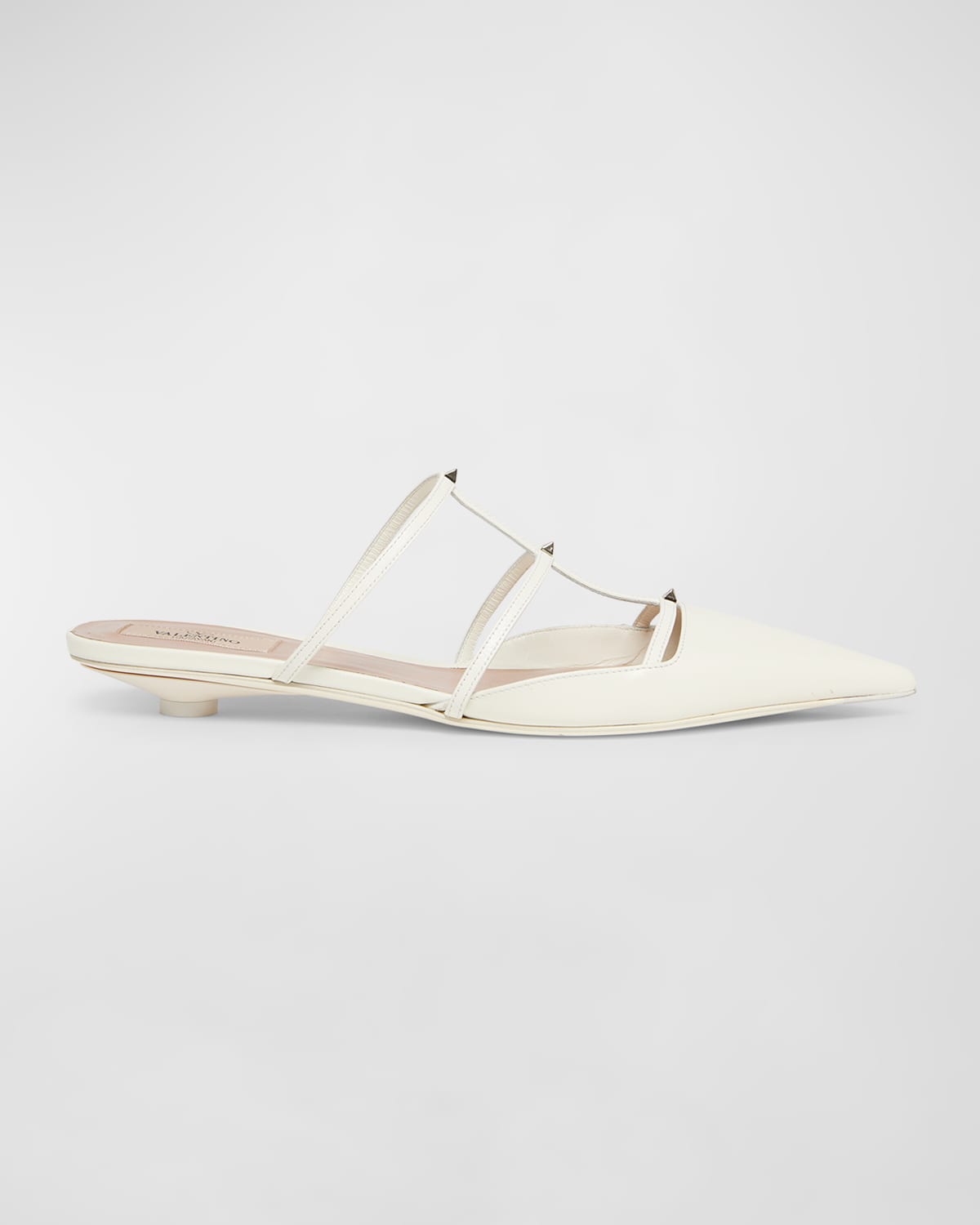 Shop Valentino Rockstud Leather T-strap Ballerina Mules In Ivory