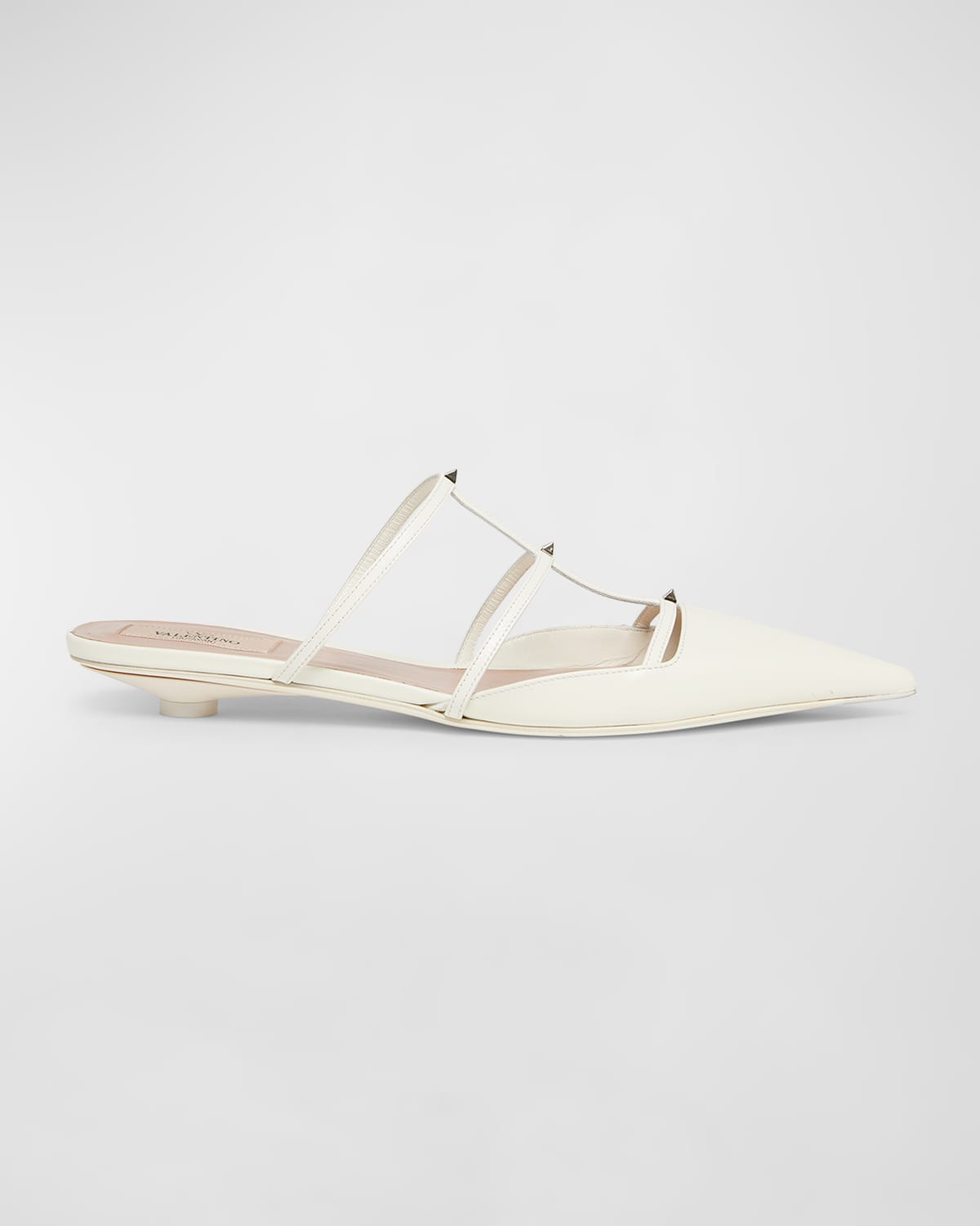Valentino Rockstud Leather T-strap Ballerina Mules In Ivory