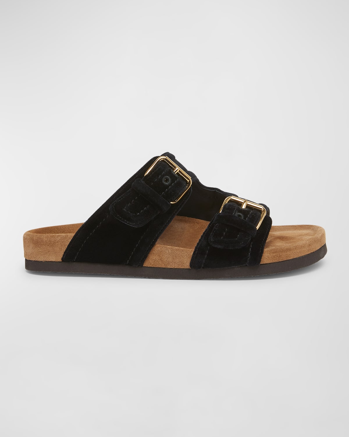 Shop Valentino Anywhere Suede Dual-buckle Slide Sandals In Nero/sigaro
