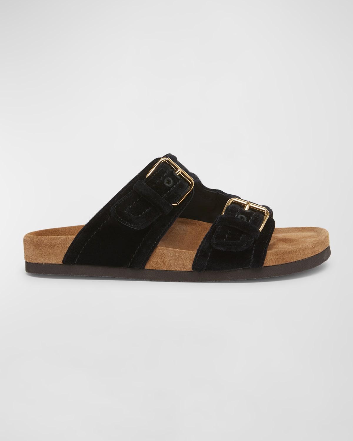 Valentino Garavani Anywhere Suede Dual-buckle Slide Sandals In Nero/sigaro