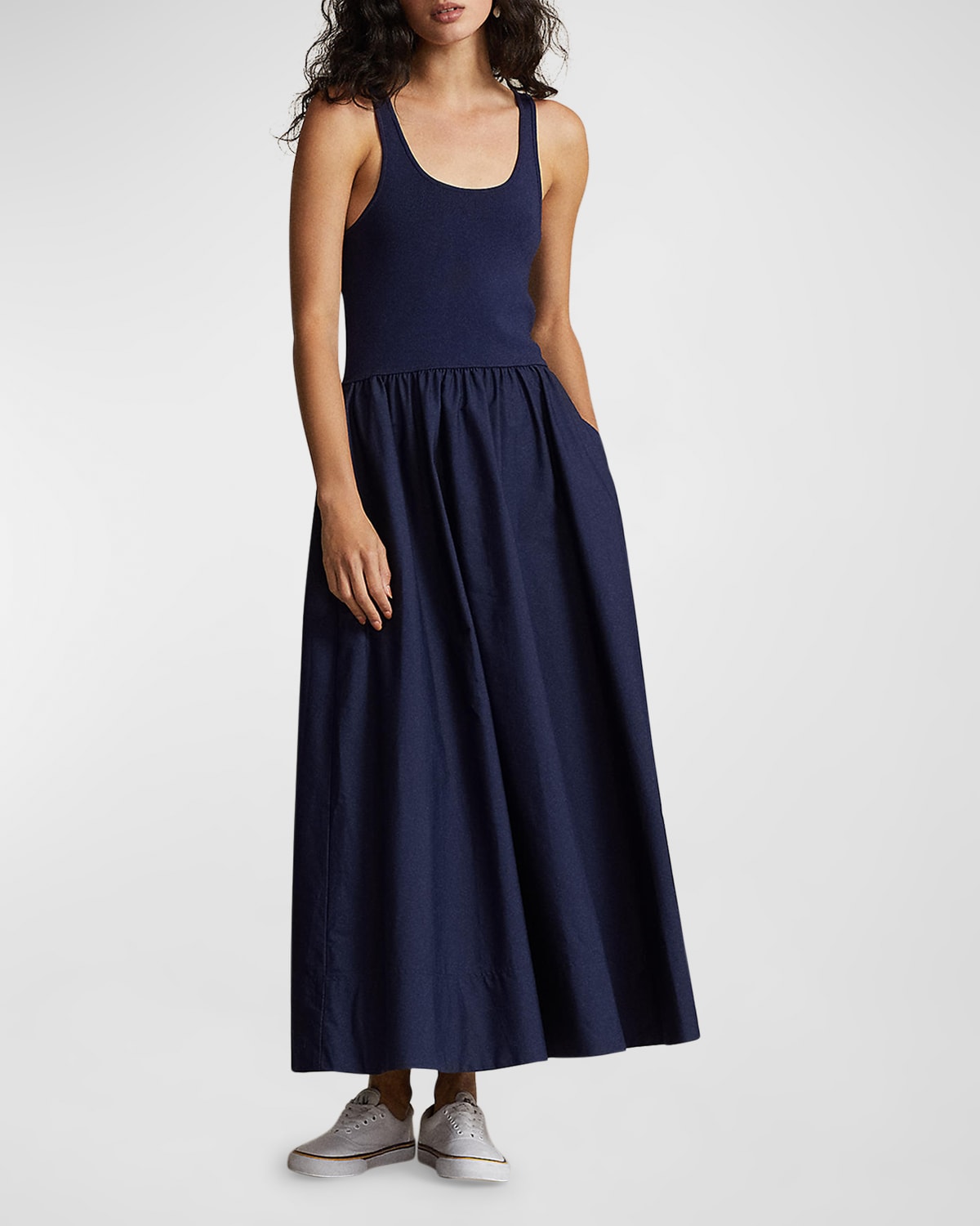 POLO RALPH LAUREN SHIRRED FIT-&-FLARE MAXI DRESS