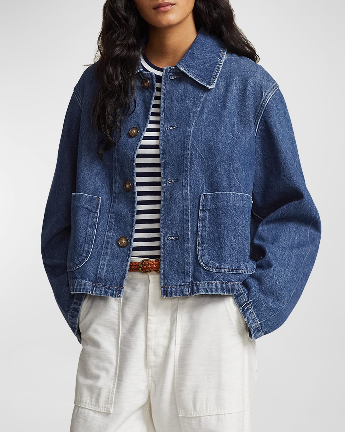 Shop Polo Ralph Lauren Cropped Denim Car Coat In Wills Wash