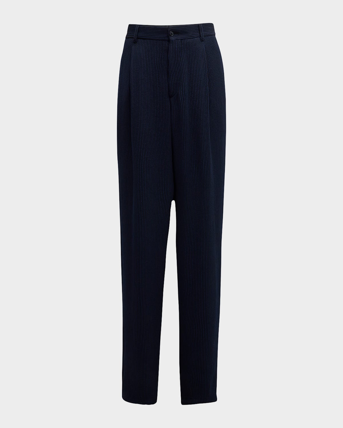 Shop Giorgio Armani Men's Loose-fit Seersucker Pants In Black