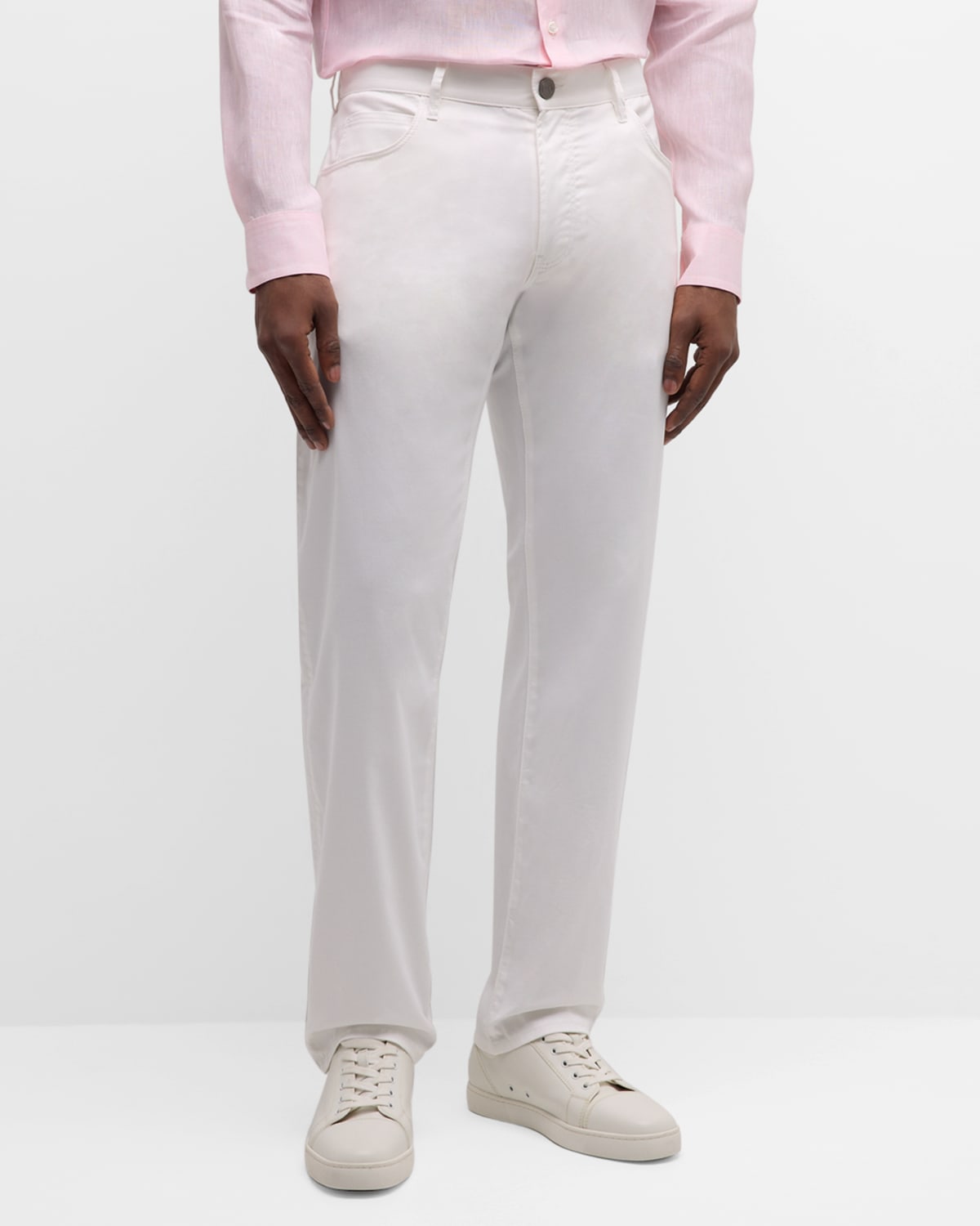 Shop Giorgio Armani Men's Cotton-silk Stretch Pants In White