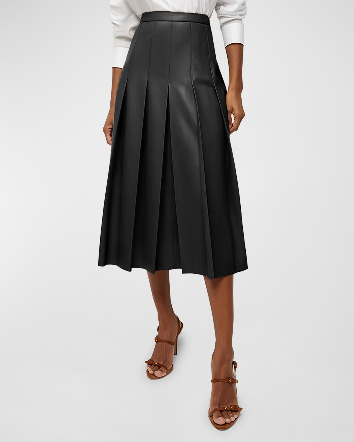 Shop Veronica Beard Herson Vegan Leather Pleated Midi Skirt In Black