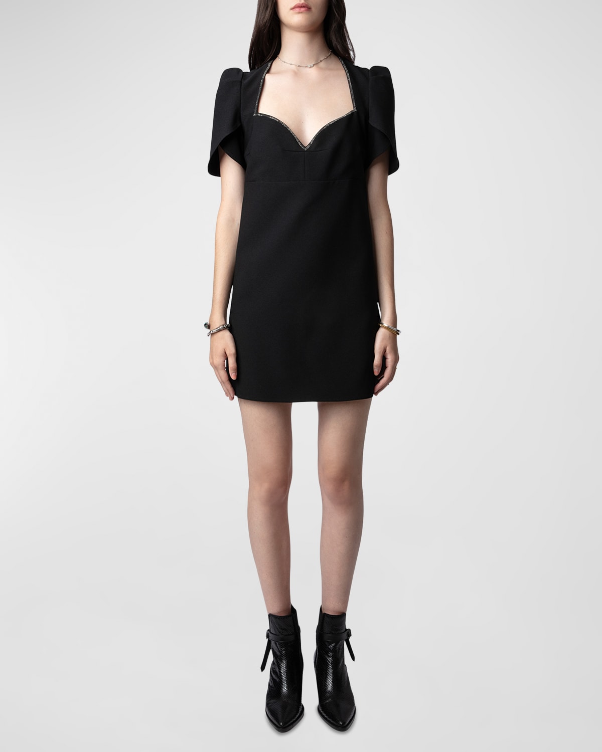 Shop Zadig & Voltaire Roxelle Embellished Crepe Mini Dress In Noir