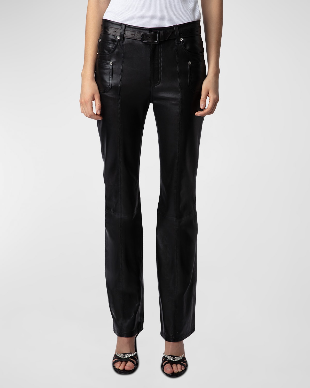 Shop Zadig & Voltaire Elvir Mid-rise Leather Pants In Noir