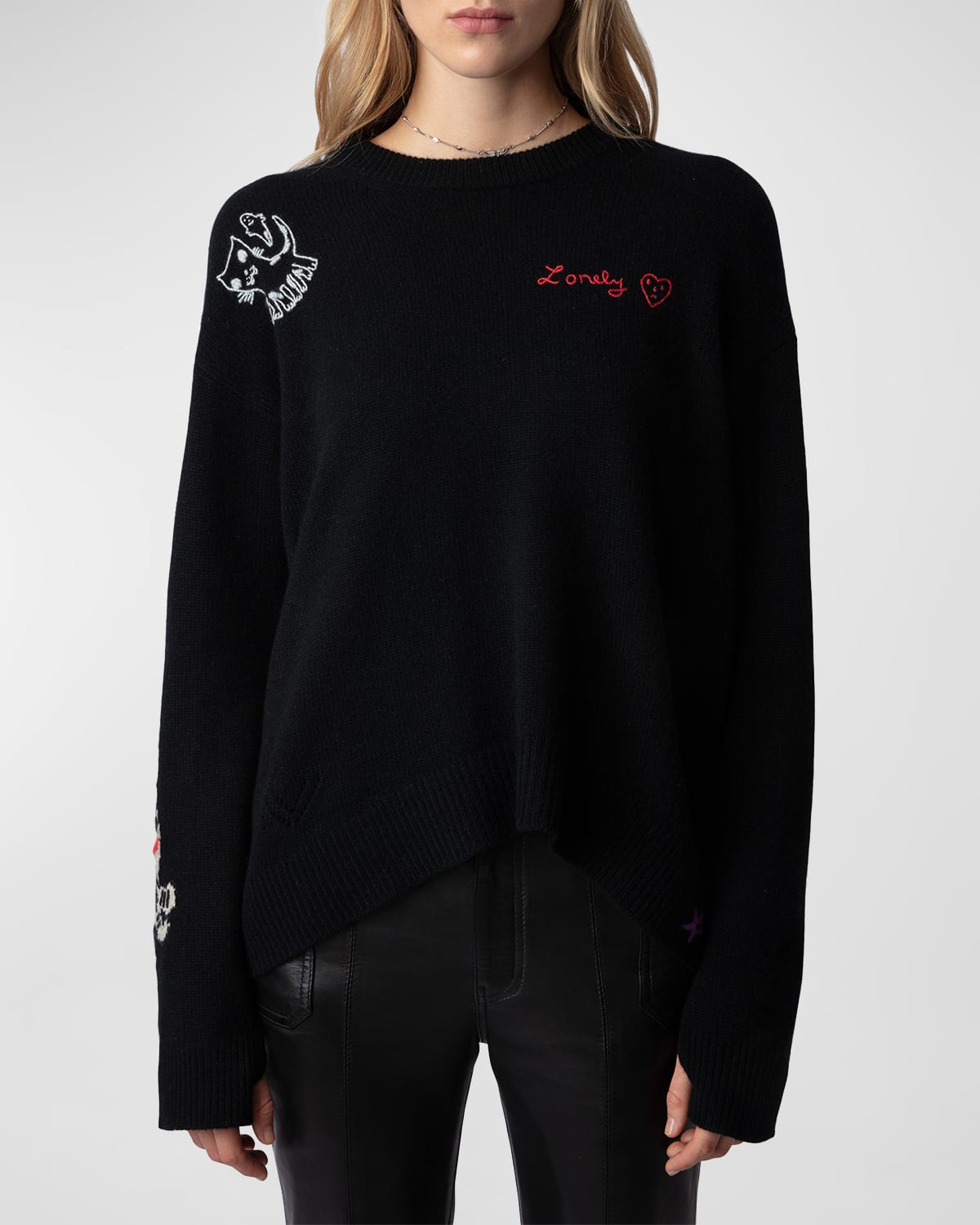 Shop Zadig & Voltaire Markus Embroidered Cashmere Sweater In Noir