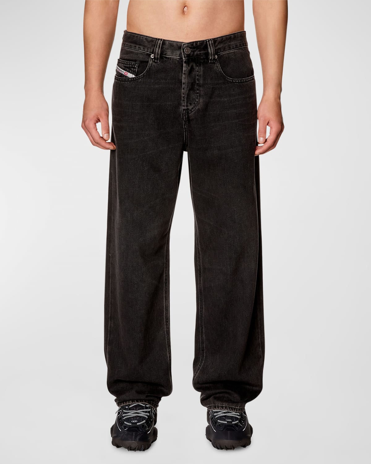Shop Diesel Men's 2001 D-macro L.32 Loose-fit Jeans In Black Denim