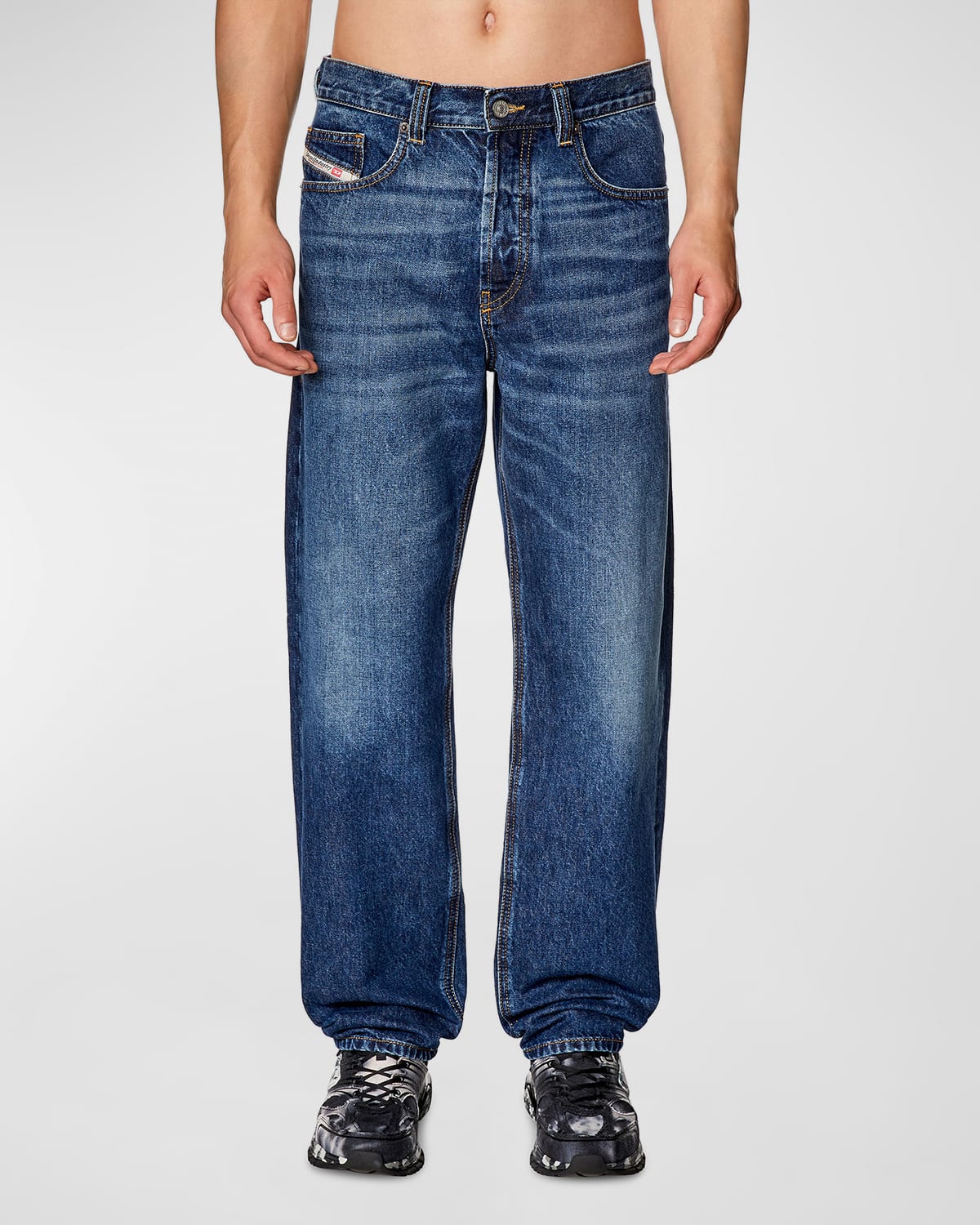 Shop Diesel Men's D-macs Straight-leg Jeans In Blue Denim