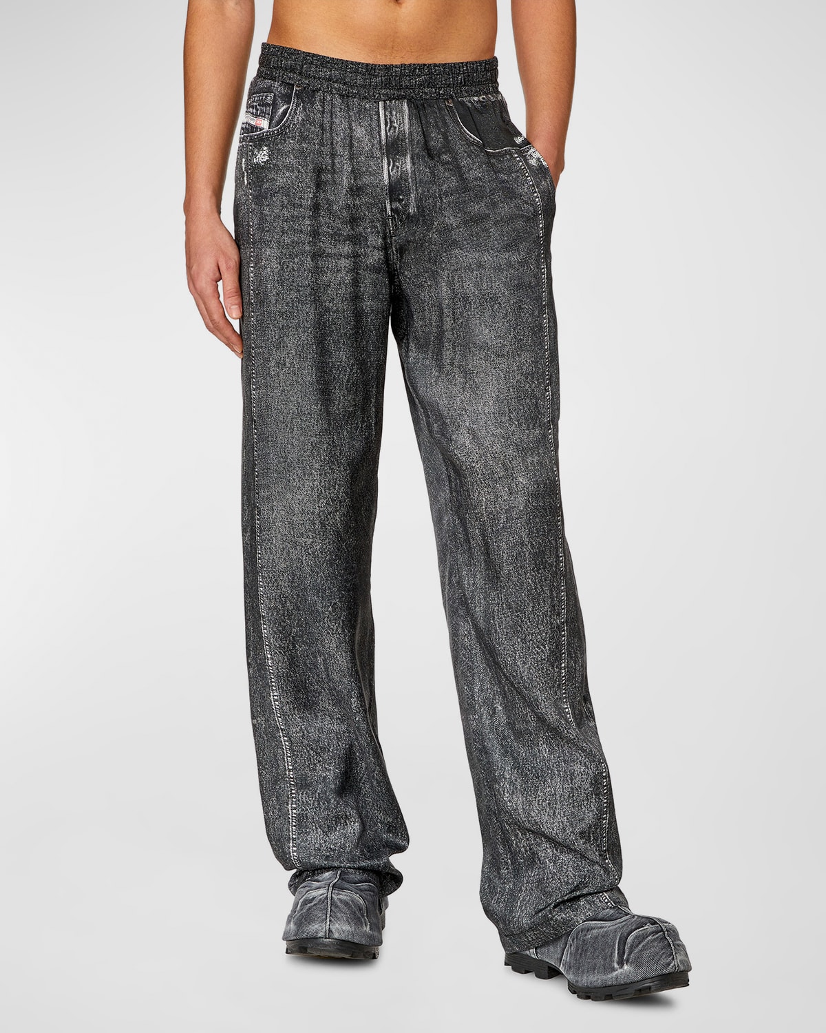 Shop Diesel Men's P-alston Printed Trousers In Gray Denim