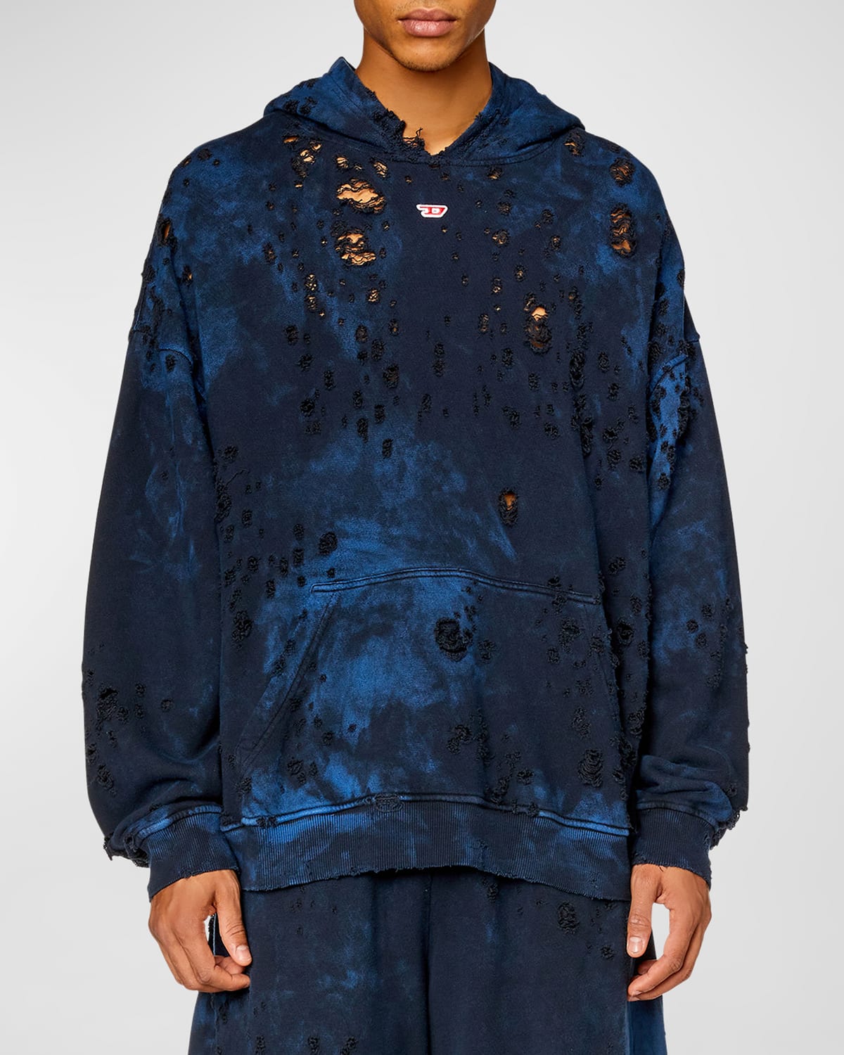 Shop Diesel Men's S-boxt-hood-n9 Marble-effect Distressed Sweatshirt In Blue