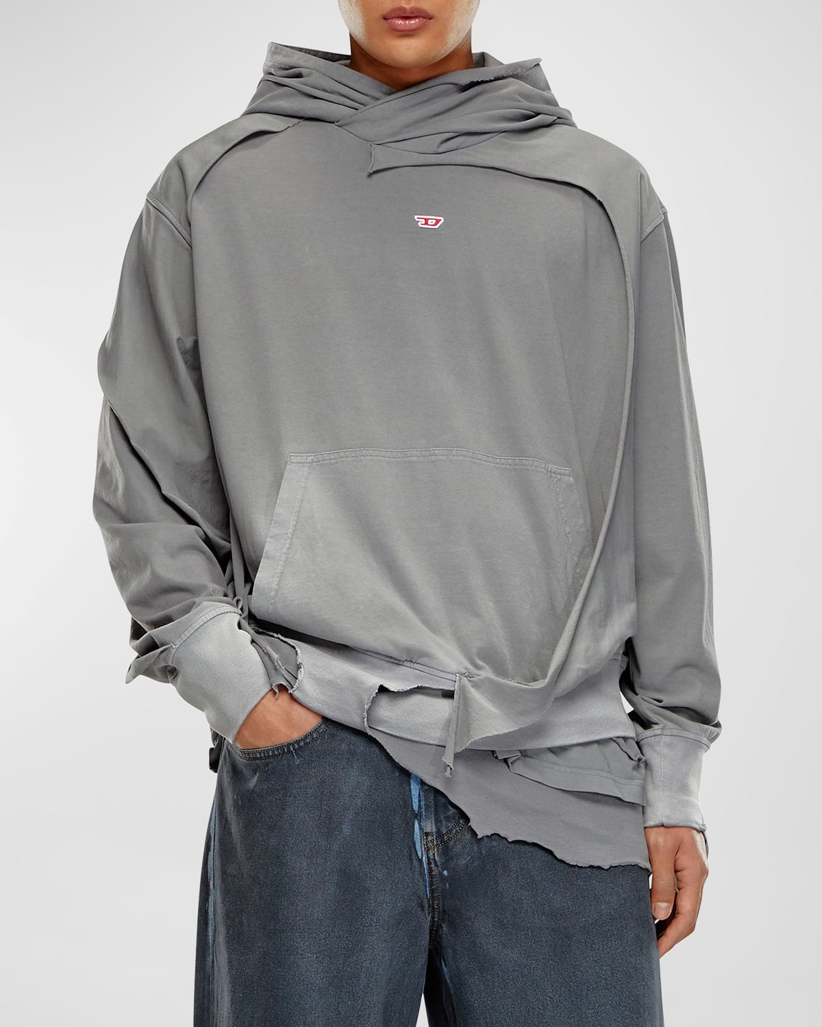 Shop Diesel Men's Shredded Loopback Jersey Hoodie In Frost Gray