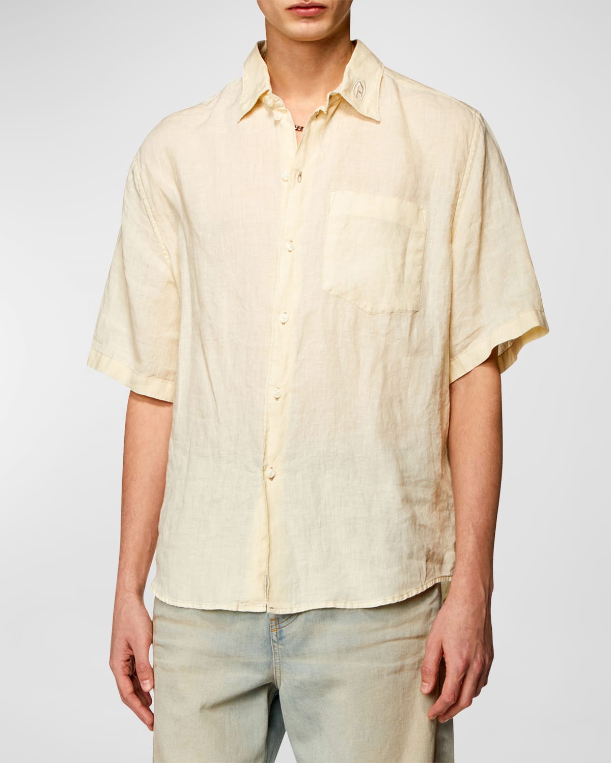 Shop Diesel Men's Linen Sport Shirt In Pelican
