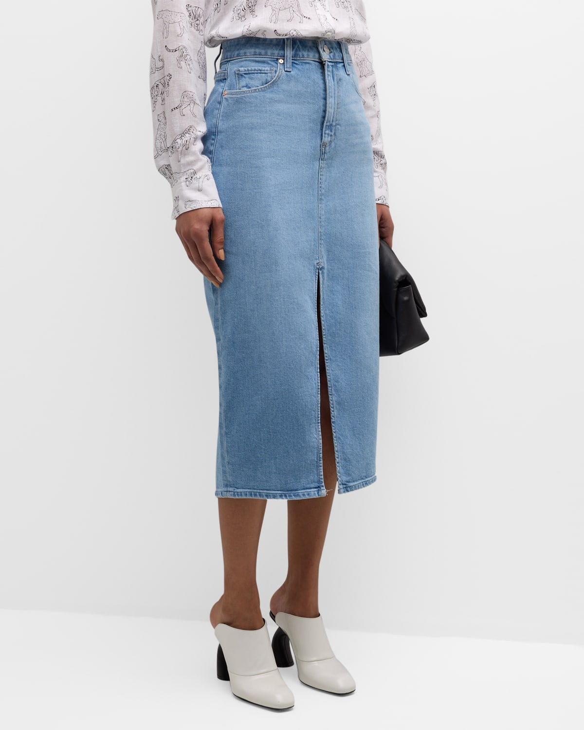Shop Paige Angela Denim Midi Skirt In Ysabel
