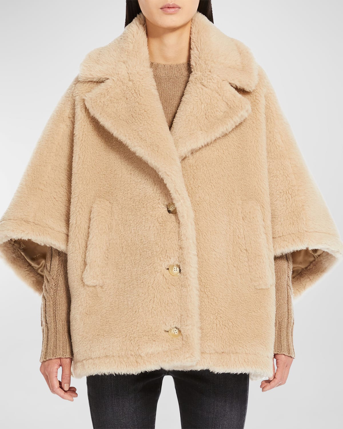 lovely♪◇CAMBUSA ケープ◇Max Mara Max Mara Cambusa Wool Blend Short Sleeved Coat In Sand