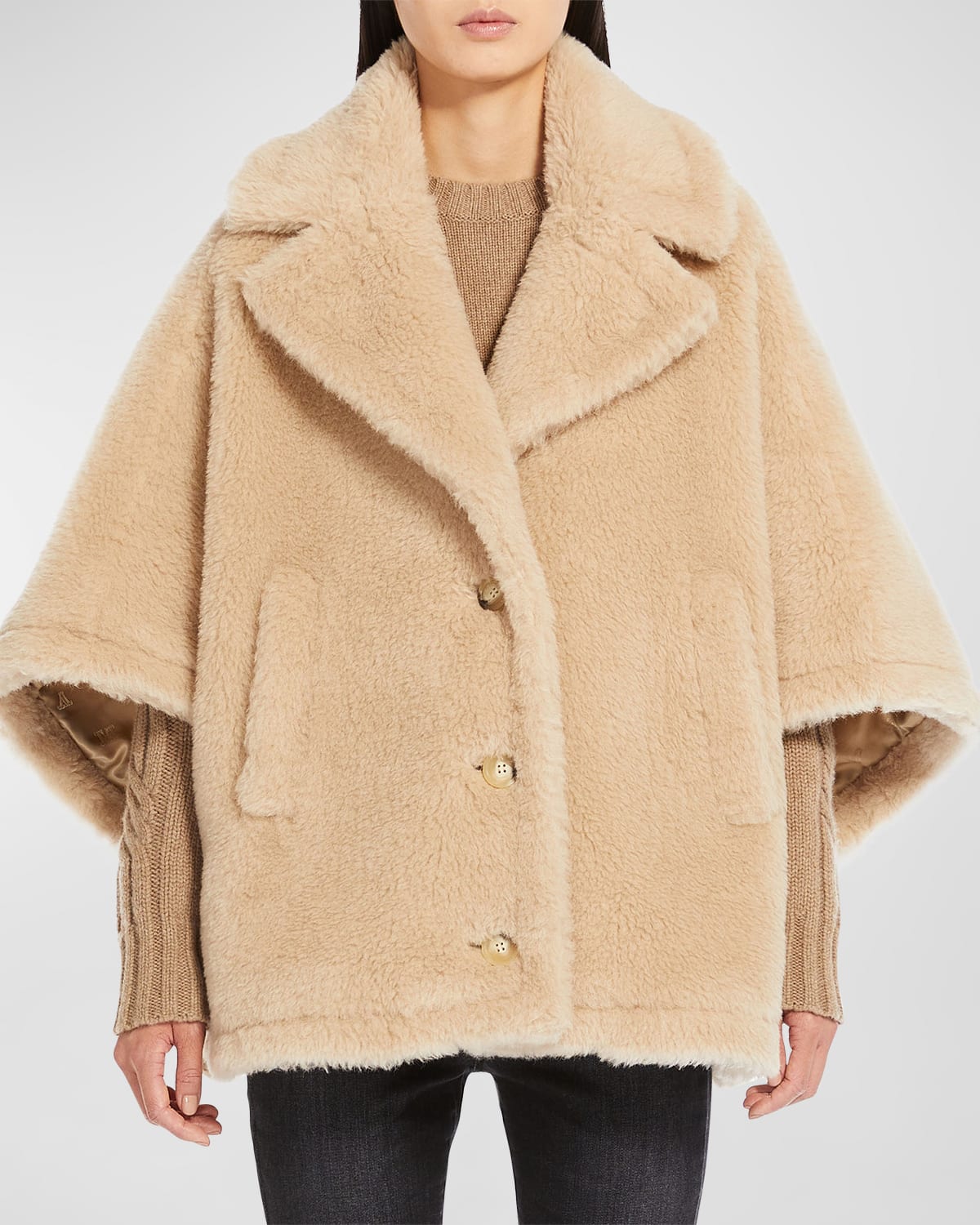 Shop Max Mara Aleggio Wool-blend Cape In Sand