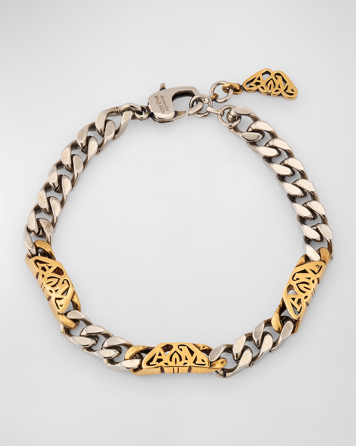 Shop Alexander Mcqueen Men's Two-tone Seal Logo Chain Bracelet In L A Silver L A Gold
